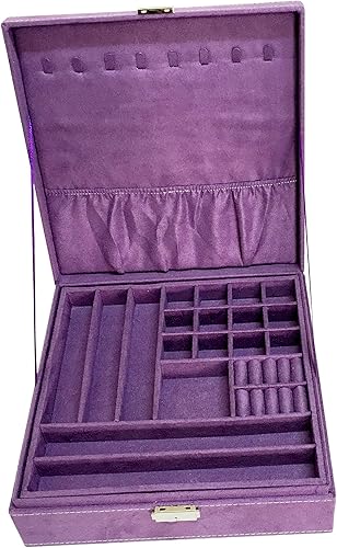 Miniatura 4 de Sodynee Joyero de dos capas con tela con pelusas organizador caja exhibidora para almacenamiento con cerradura