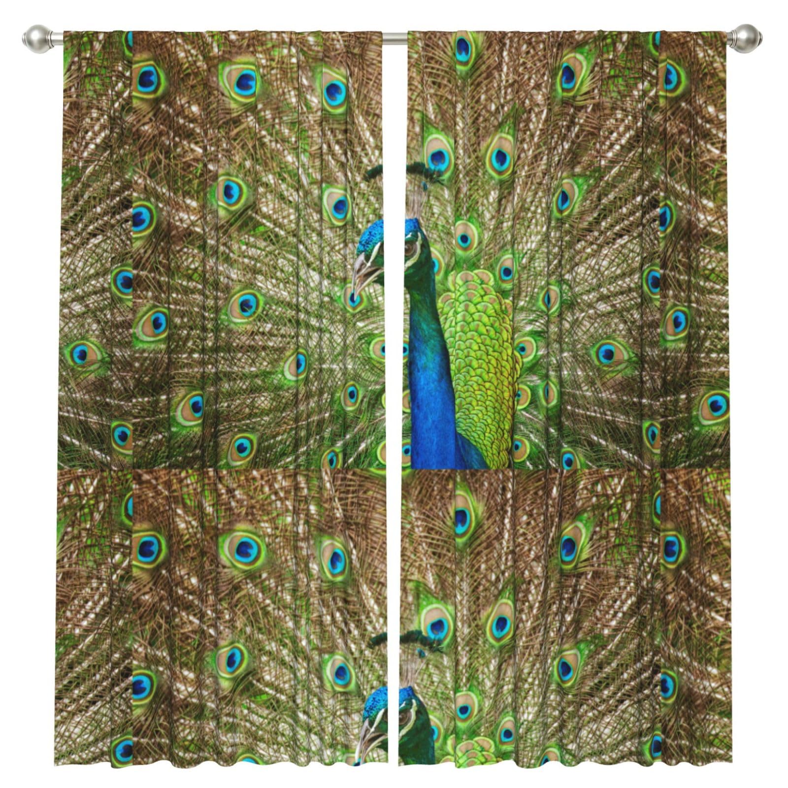 InOmak Peacock, 2 Panels Window Curtains 52 x 84 Inch Blackout Curtains for Living Room Bedroom
