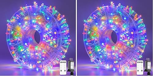 Miniatura 43 de JMEXSUSS 200 luces LED rojas y verdes de Halloween para exteriores, tira de luces de Navidad de 66 pies, cable transparente para interiores, enchufe