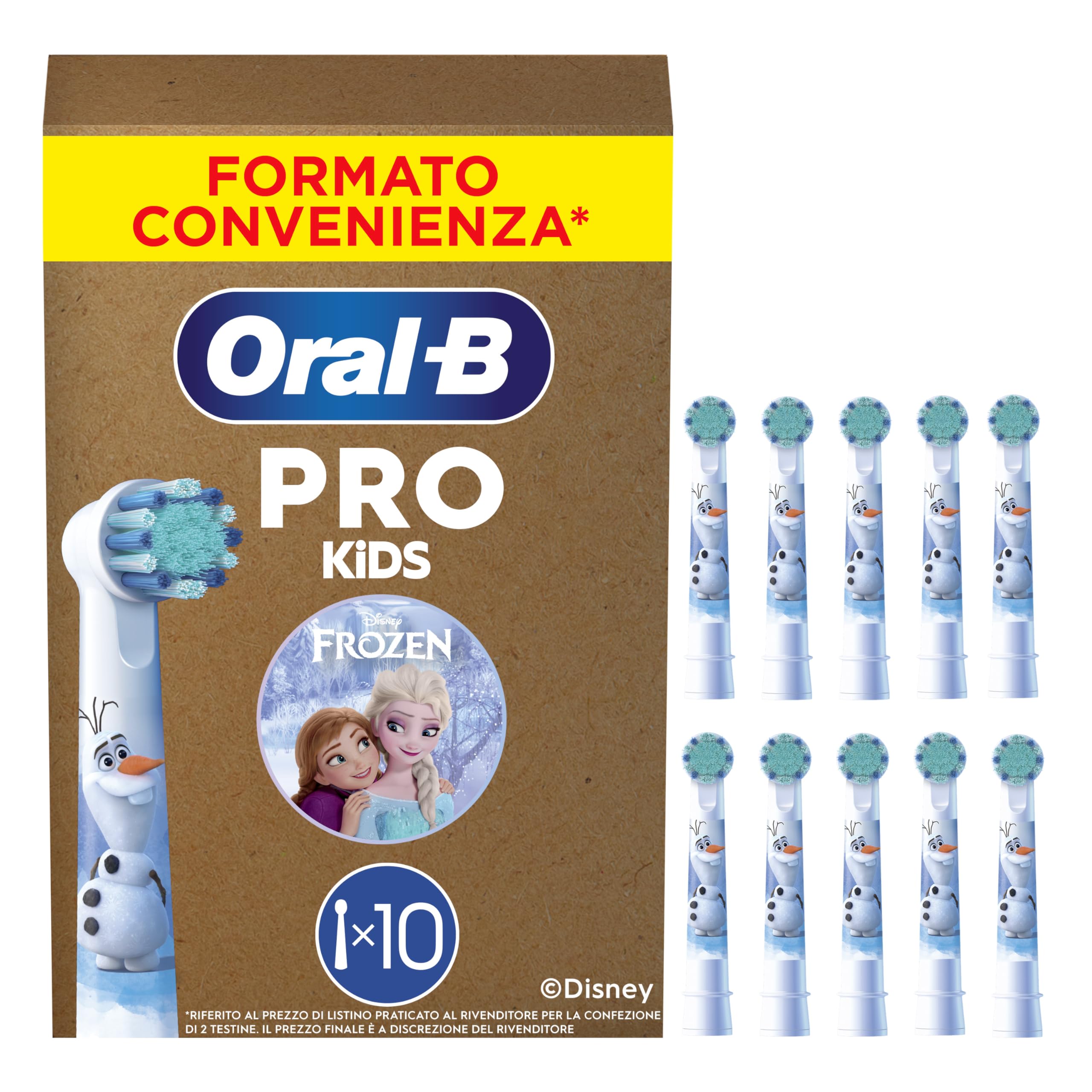 Oral-B Testine di Ricambio Kids 3+, Bianche, con Disney Frozen, 10 Ricambi