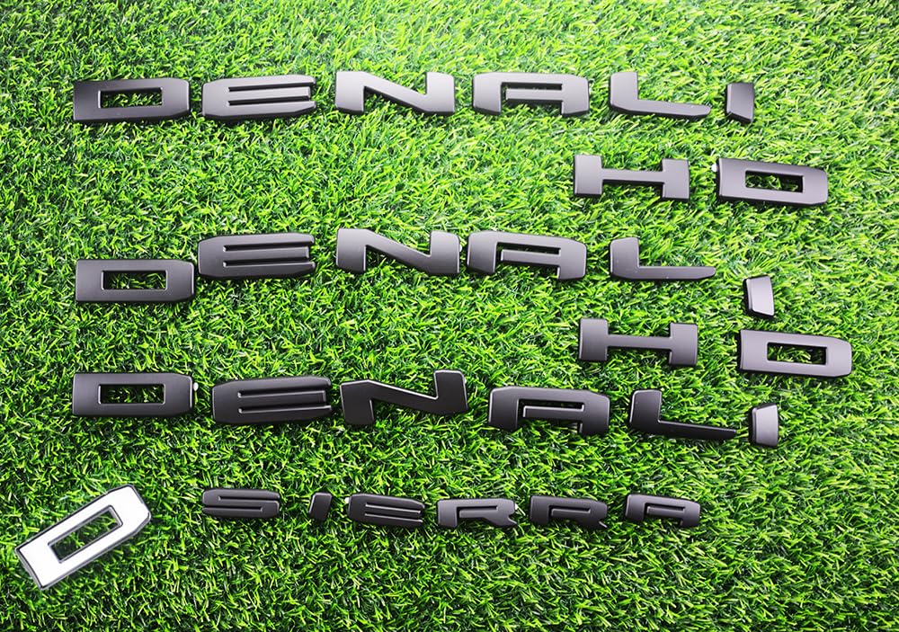 Overlay Emblem 3D Letter Door Tailgate Badge Nameplate Compatible for 2019-2024 Sierra 2500hd 3500hd Denali HD Set of 4Pcs (Matte Black)