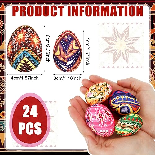 Miniatura 3 de Hollowfly 24 huevos de Pascua Pysanky florales ucranianos de primavera de Pascua, rellenos de tazones de Pascua, huevos de espuma de Pascua