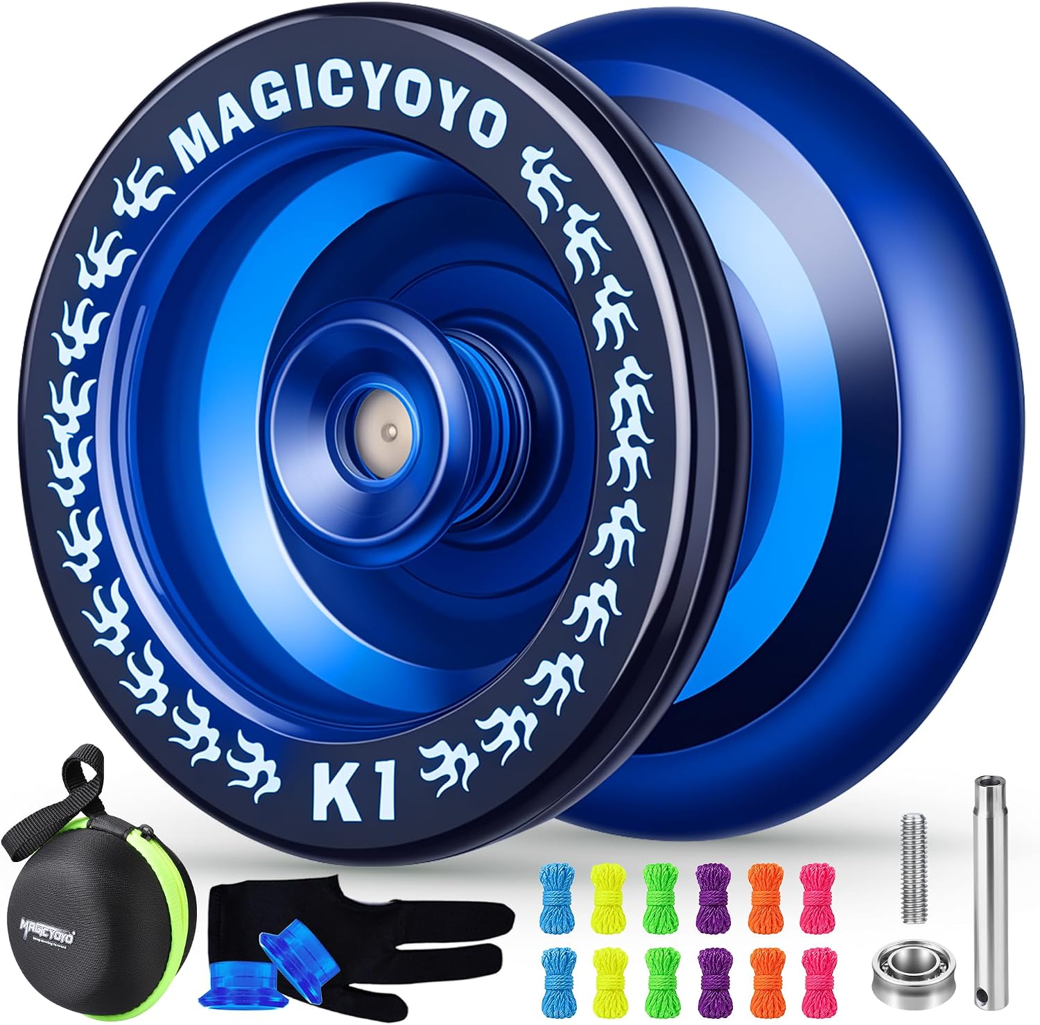 MAGICYOYO K1 Plastic Responsive YoYo for Kids 8-12 with Hubstacks-Dark Blue | 2-in-1 YoYo Professional with Unresponsive Yo yo Bearing, 12 Strings, Glove & Case, Ideal for Kids, Teens, Adults