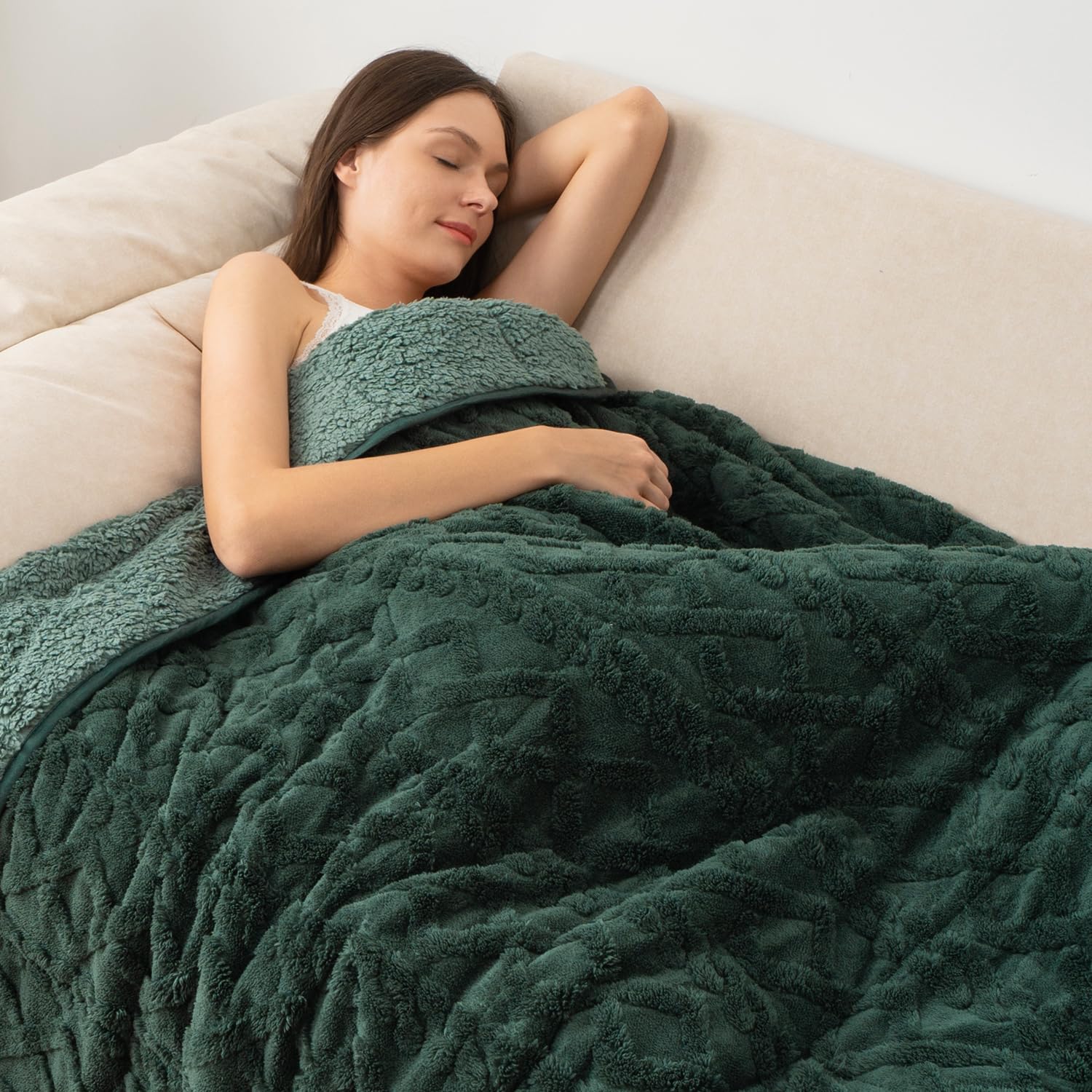 Wemore Gewichtsdecke für Erwachsene, Doppelbettgröße, 9 kg, doppelseitig, weich, flauschig, Jacquard, Sherpa, gewichtete Decken zum Schlafen, gemütliche, flauschige, gestrickte schwere Decke für Couch
