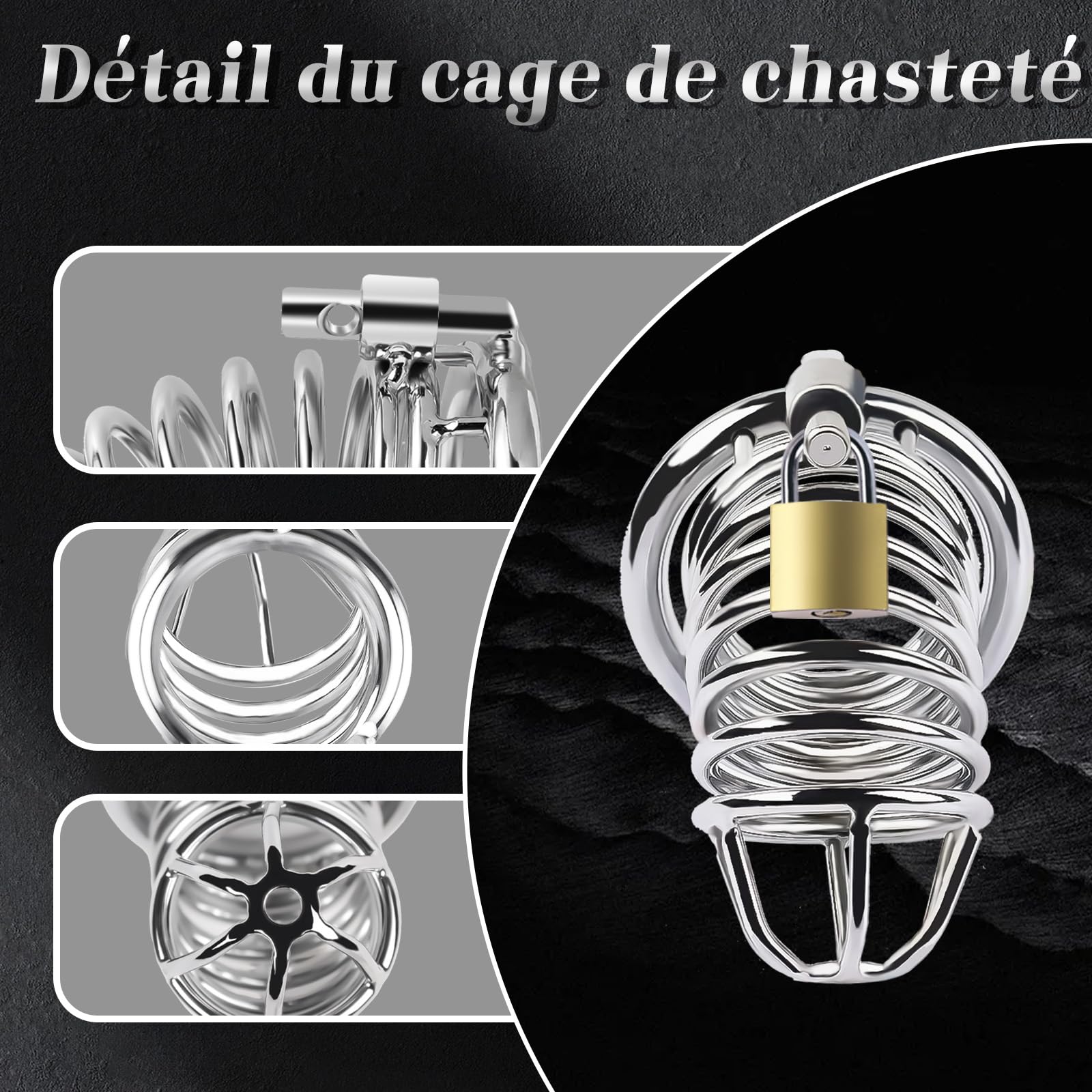 Cage de Chasteté pénis Cage à Pénis Chastity Cage Man avec 3 Tailles Anneaux de Pénis et Ceinture auxiliaire élastique,Bondage BDSM avec Ceinture de Chasteté Sex Toýs Couple