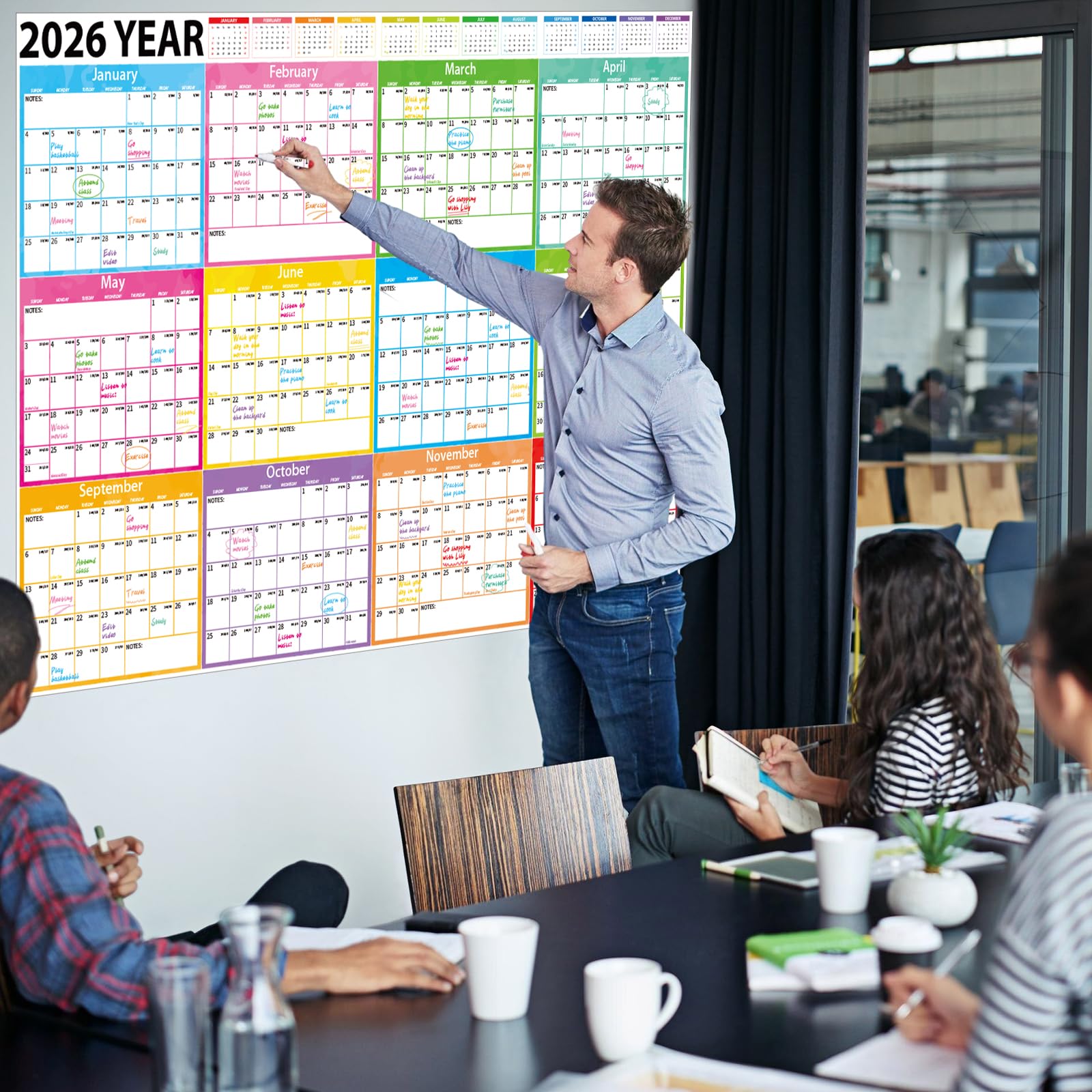 Jahres-Wandkalender 2026–2027, groß, laminiert, löschbar, Jahresplaner, nass und trocken abwischbar, 24 Monate, Jahreskalender für Büro, Schule, Zuhause, Organisation, Faltpaket, 121,9 x 81,3 cm
