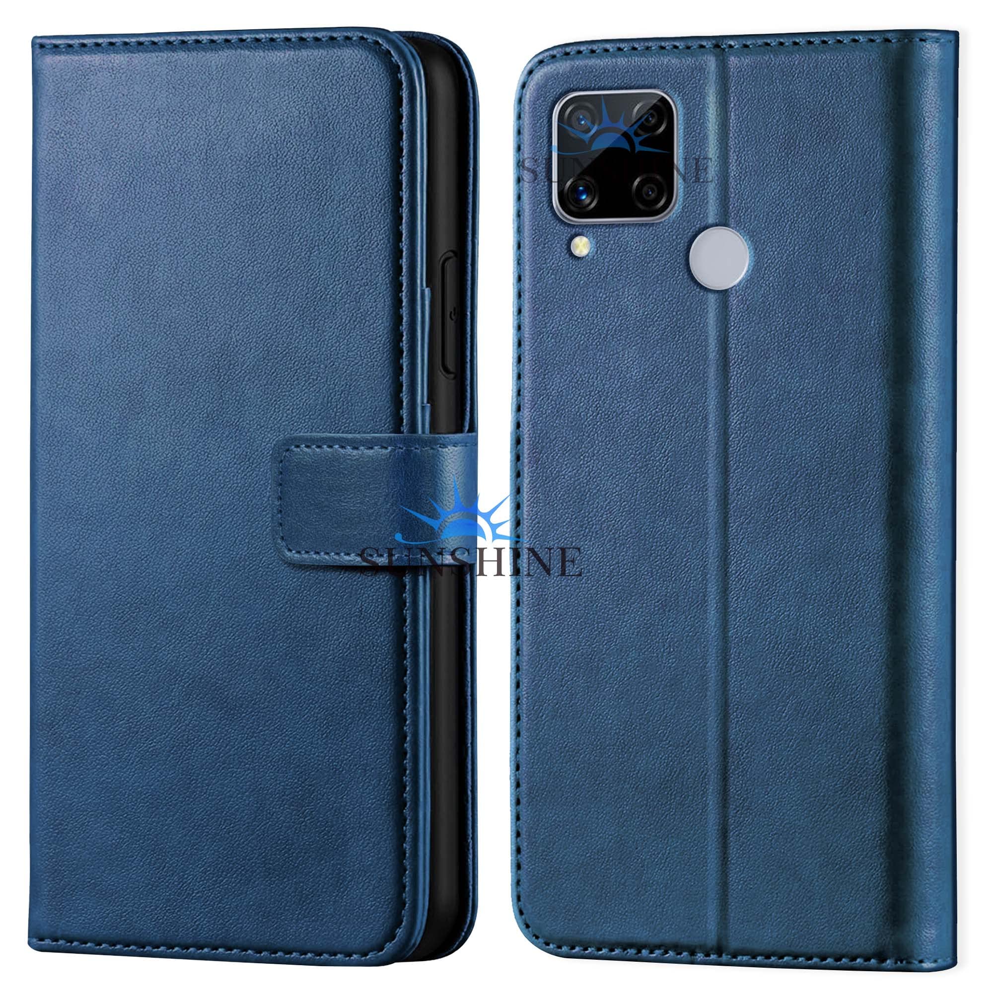 SUNSHINE® Leather Vintage Shock Proof Flip Case Back Cover for Realme-C15 Sport (Flexible | Leather Finish | Card Pockets Wallet & Stand |Blue)-image-24