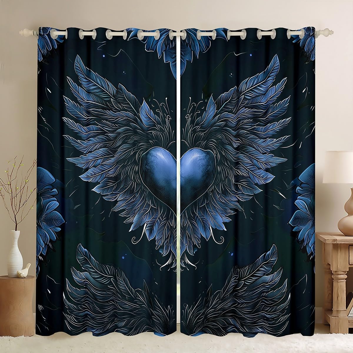 Rideaux de fenêtre d'amour et plumes bleues, le cadeau idéal de chambre ado