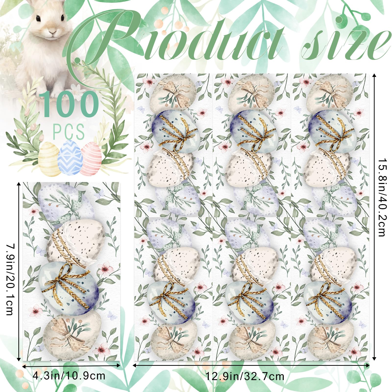 100 Pcs Happy Easter Napkins,Easter Disposable Paper Decorative Guest Napkins, Easter Eggs Hand Towel for Party Lunch Dinner Kitchen Bathroom