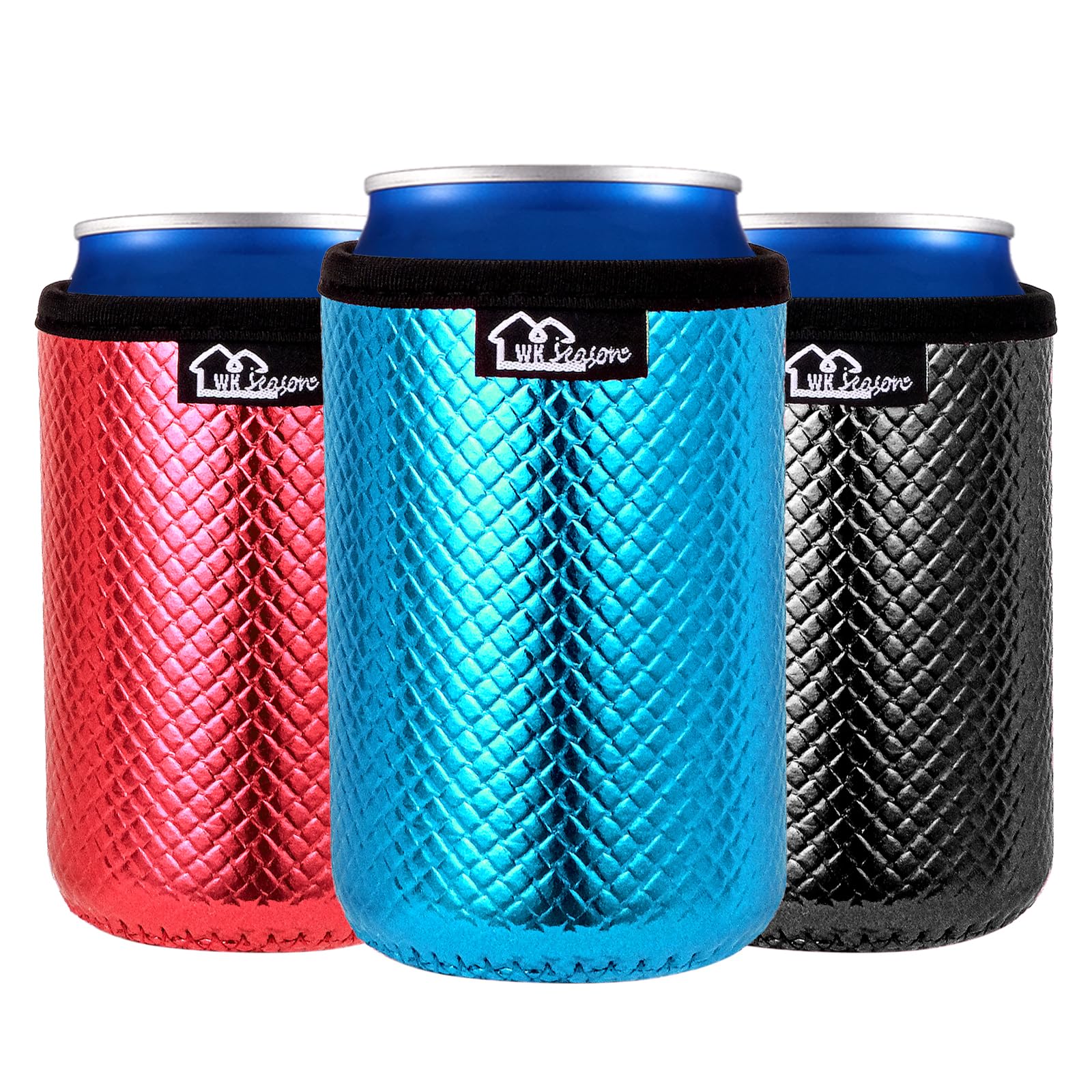 WKIEASON 12OZ Standard Can Coolers Sleeve Neoprene Can Coozies Insulators Can Koozies Cover for Beer Bottle PU Leather Neoprene Can Coolier for Soda Beverage Cokecola Can Sleeves-3PCS Pack