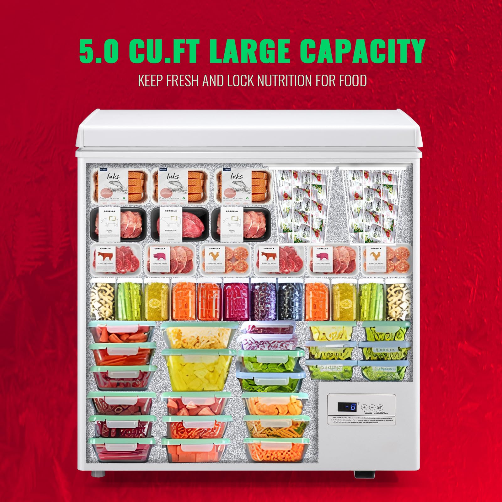 Demuller Chest Freezer 5.0 Cubic Feet Freezers With Temperature Display Panel Small Deep Freezer 2 Removable Basket Top Open Door Freezer Ideal For Apartment Office Dorm White on Fridge.com - View 6