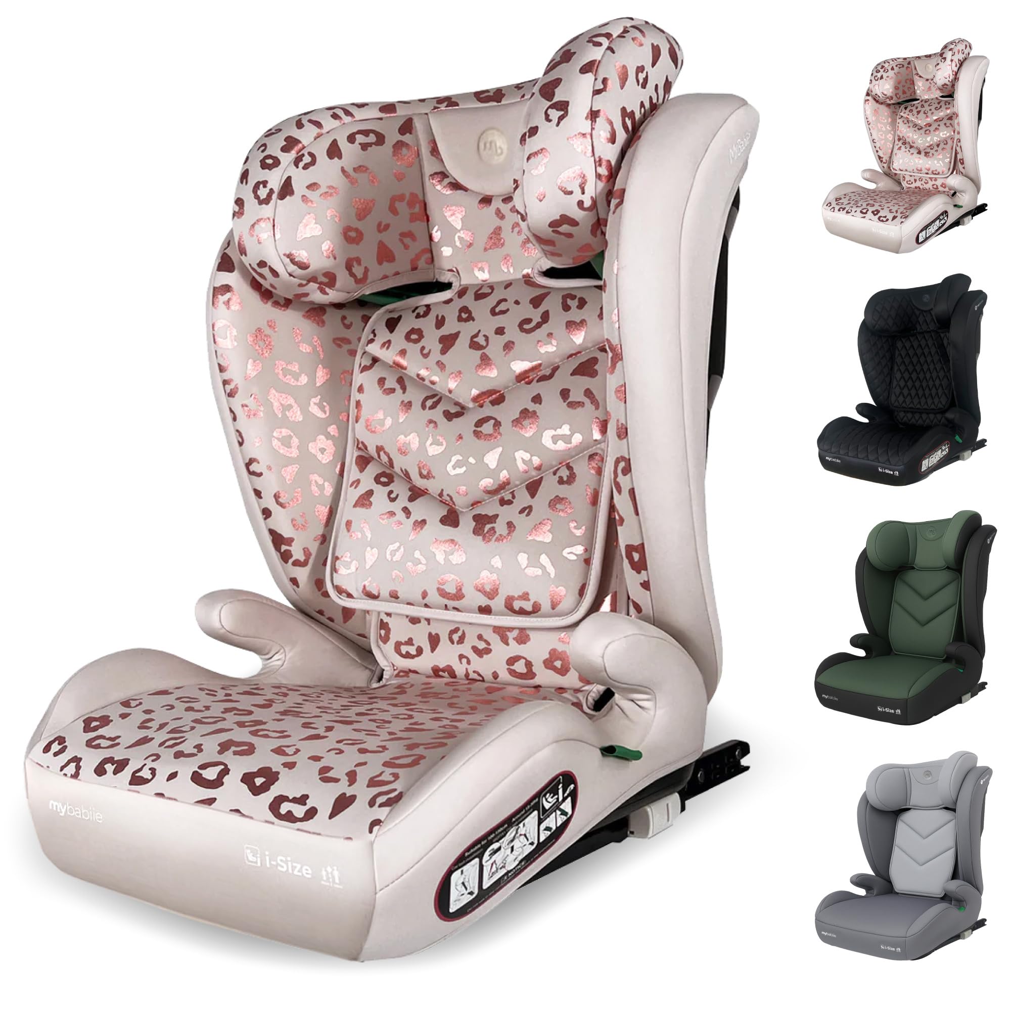 – Highback Booster Car Seat - ISOFIX, 100-150cm (Approx. 4-12 Years, Group 2/3), i-Size R129, Adjustable Child High Back Seat, Padded, 10 Position Headrest - Blush Leopard