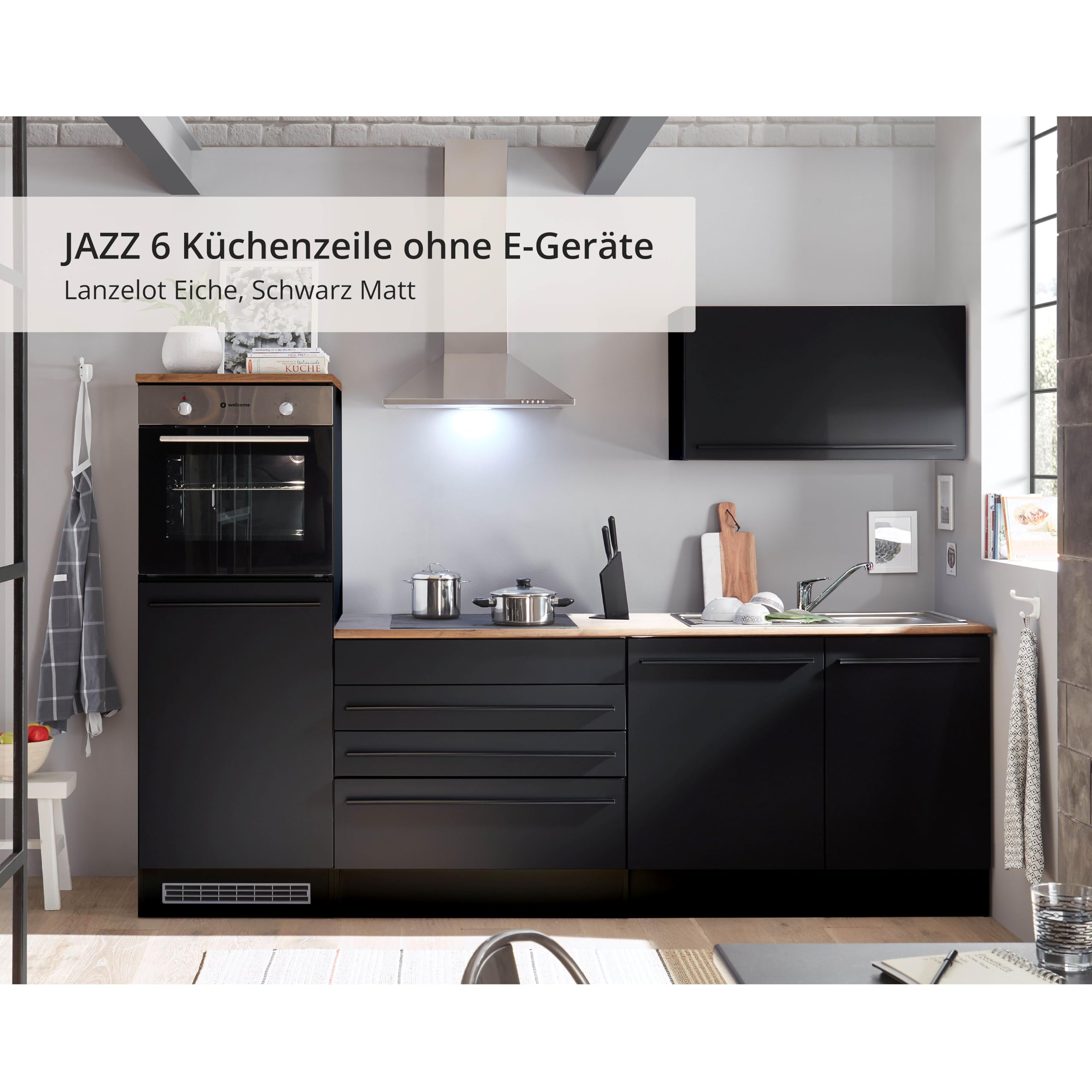 84-131-18 JAZZ Küchenblock Küchenzeile Schwarz ohne Geräte ca. 260 x 200 x 60 cm
