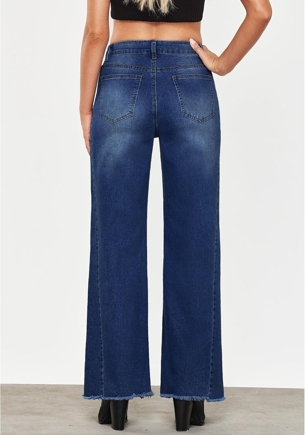 GRAPENT Wide Leg Jeans for Women High Waisted Trendy Strechy Denim Pants Side Seam Frayed Hem Baggy Work Trouser Jeans - Image 6