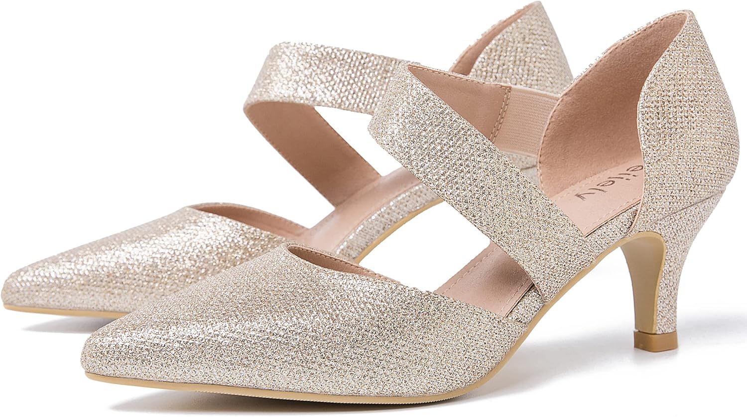 Women's Pointed Toe Kitten Heel Pumps, Elastic Strap Dress Shoes, Slip On Professional Office Wear - Image 7