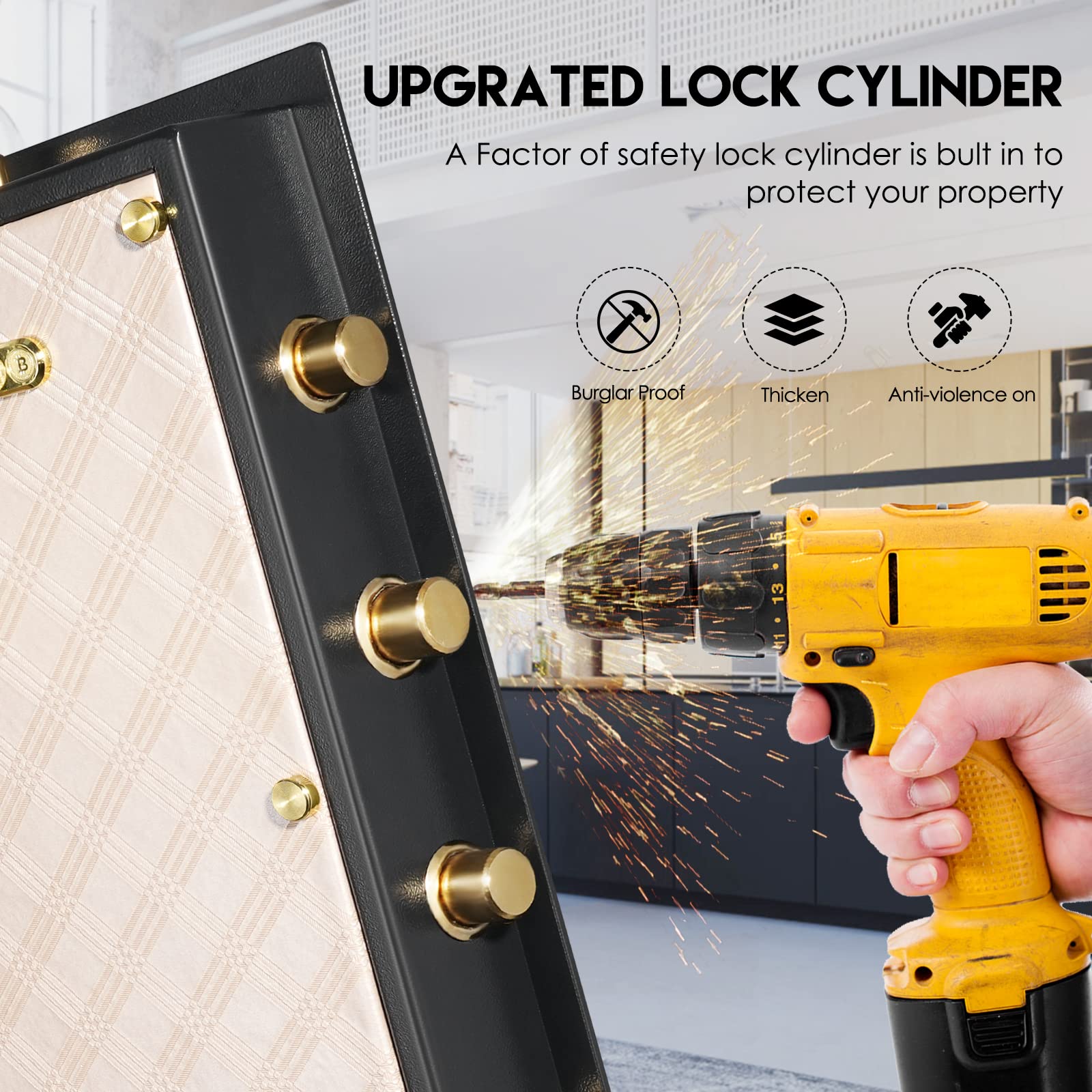 Riddost 4.2 Cub Home Safe Fireproof Waterproof, Large Fireproof Safe Box with Fireproof Document Bag, Double Safety Key Lock and LCD Screen, Built In Cabinet Box, Money Safe for Home Office Hotel