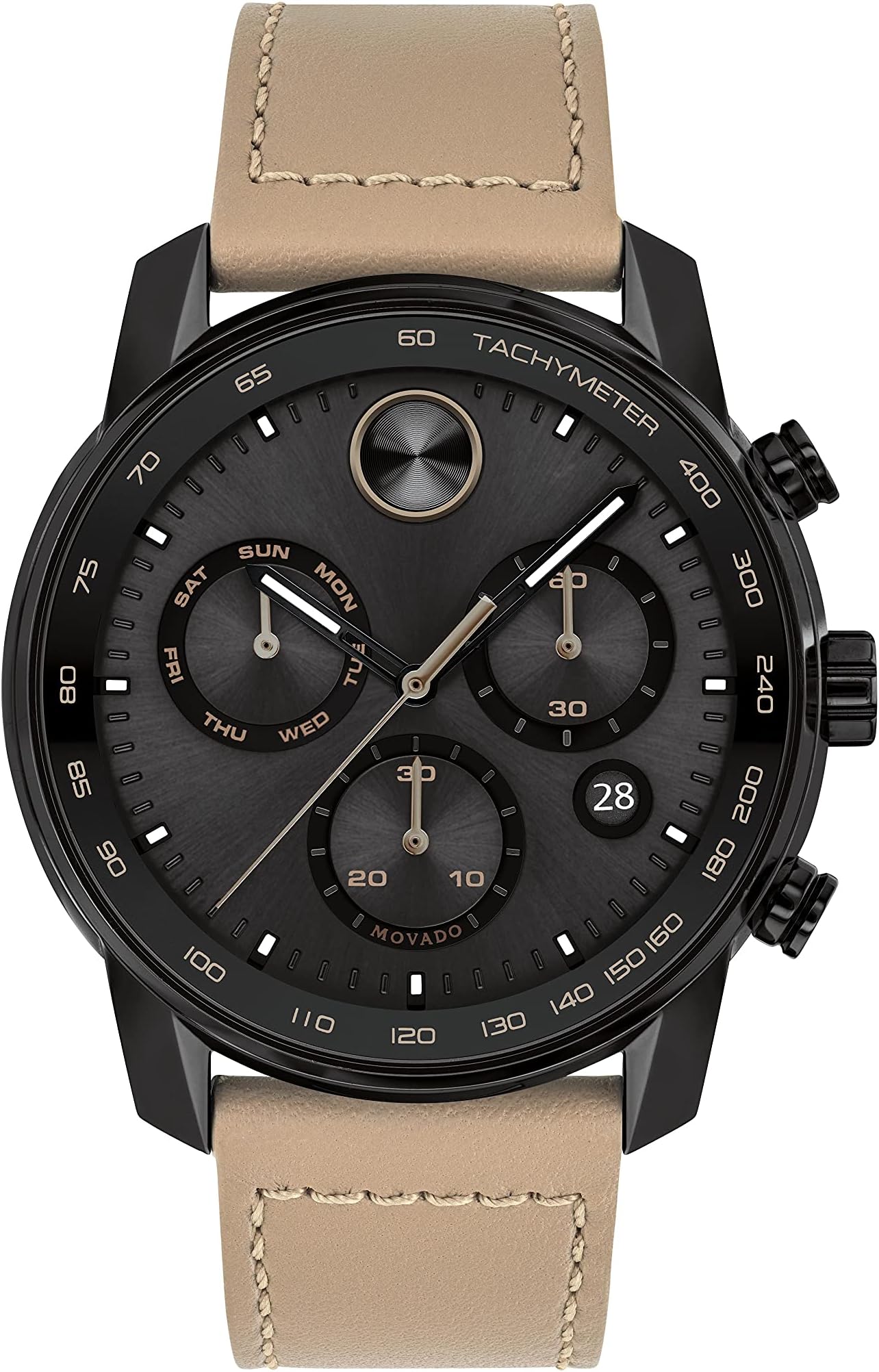 MovadoBold Verso Men's Swiss Qtz Stainless Steel and Leather Strap Casual Watch, Color: Brown (Model: 3600738)