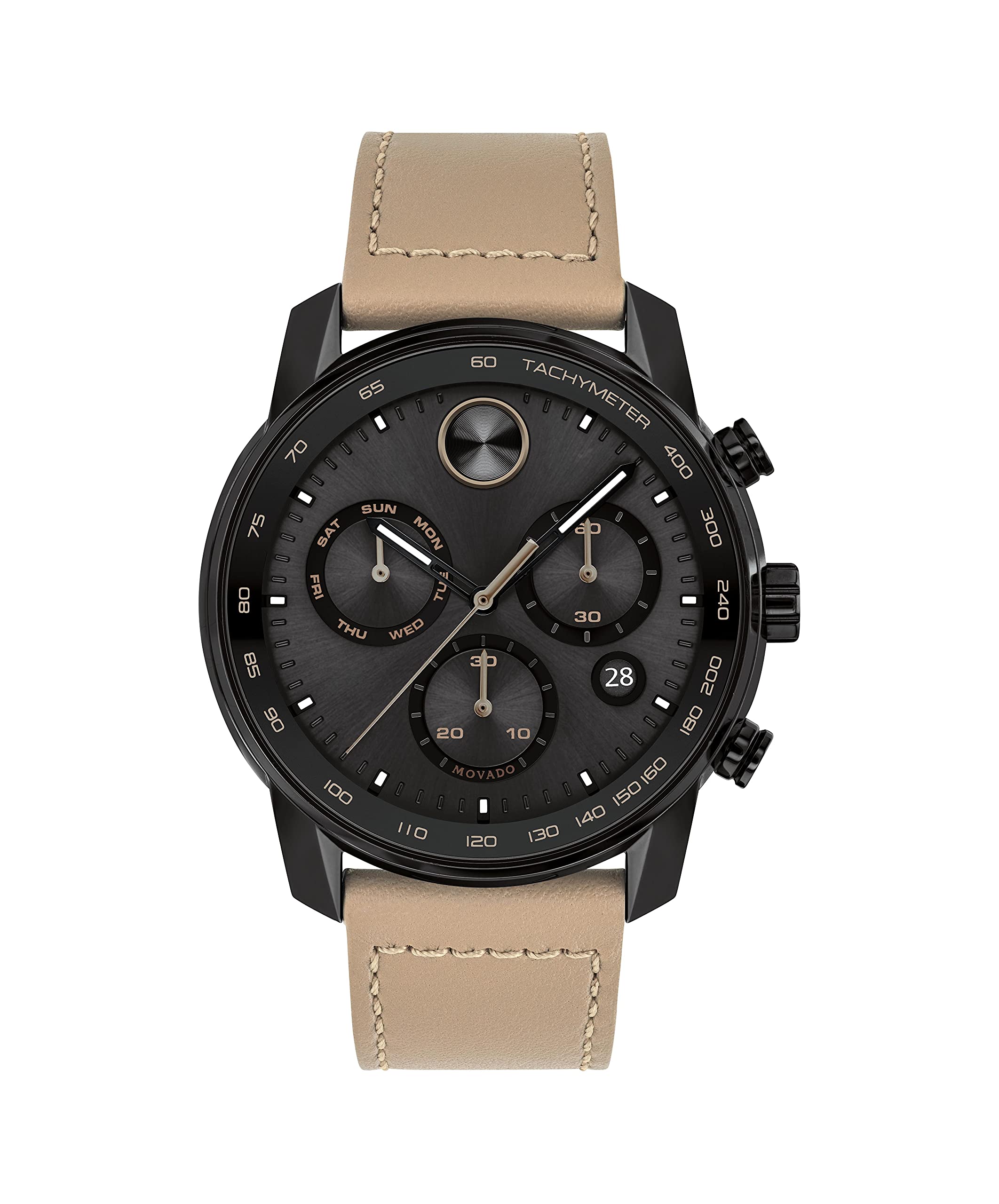 MovadoBold Verso Men's Swiss Qtz Stainless Steel and Leather Strap Casual Watch, Color: Brown (Model: 3600738)