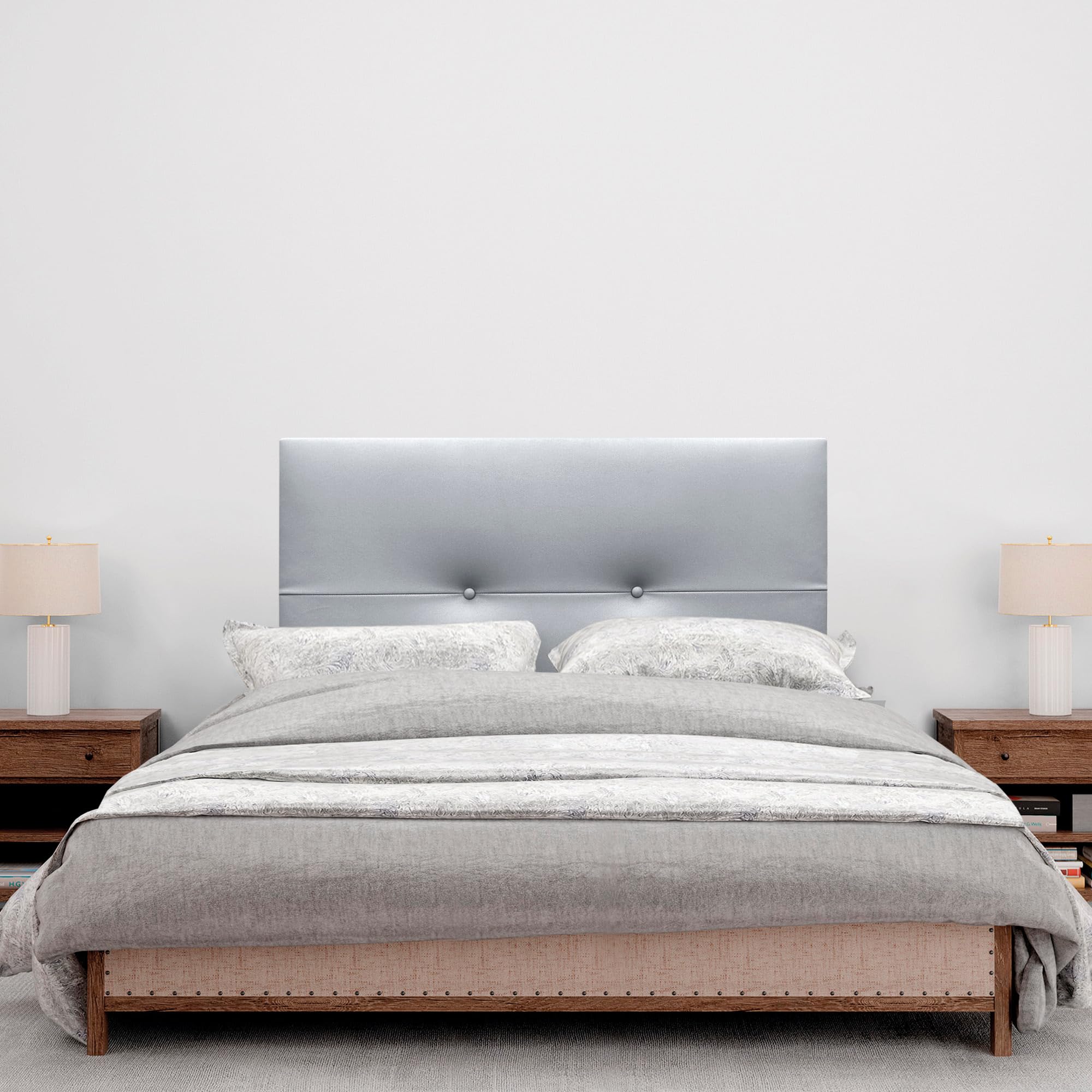 DHOME Cabecero de Polipiel o Tela AQUALINE Pro cabeceros Cabezal tapizado Cama Lujo (Polipiel Plateado, 95x105cm con Patas (Camas 70/80/90))