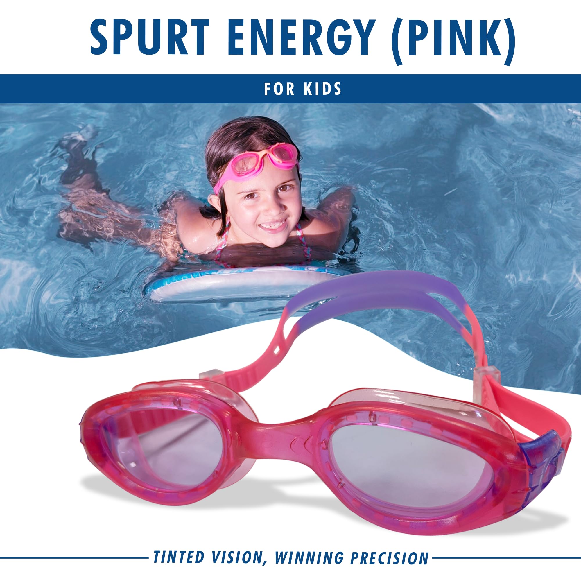 SPURT Energy Pink Junior Anti-Fog UV Protected Swim Goggles - Image 2
