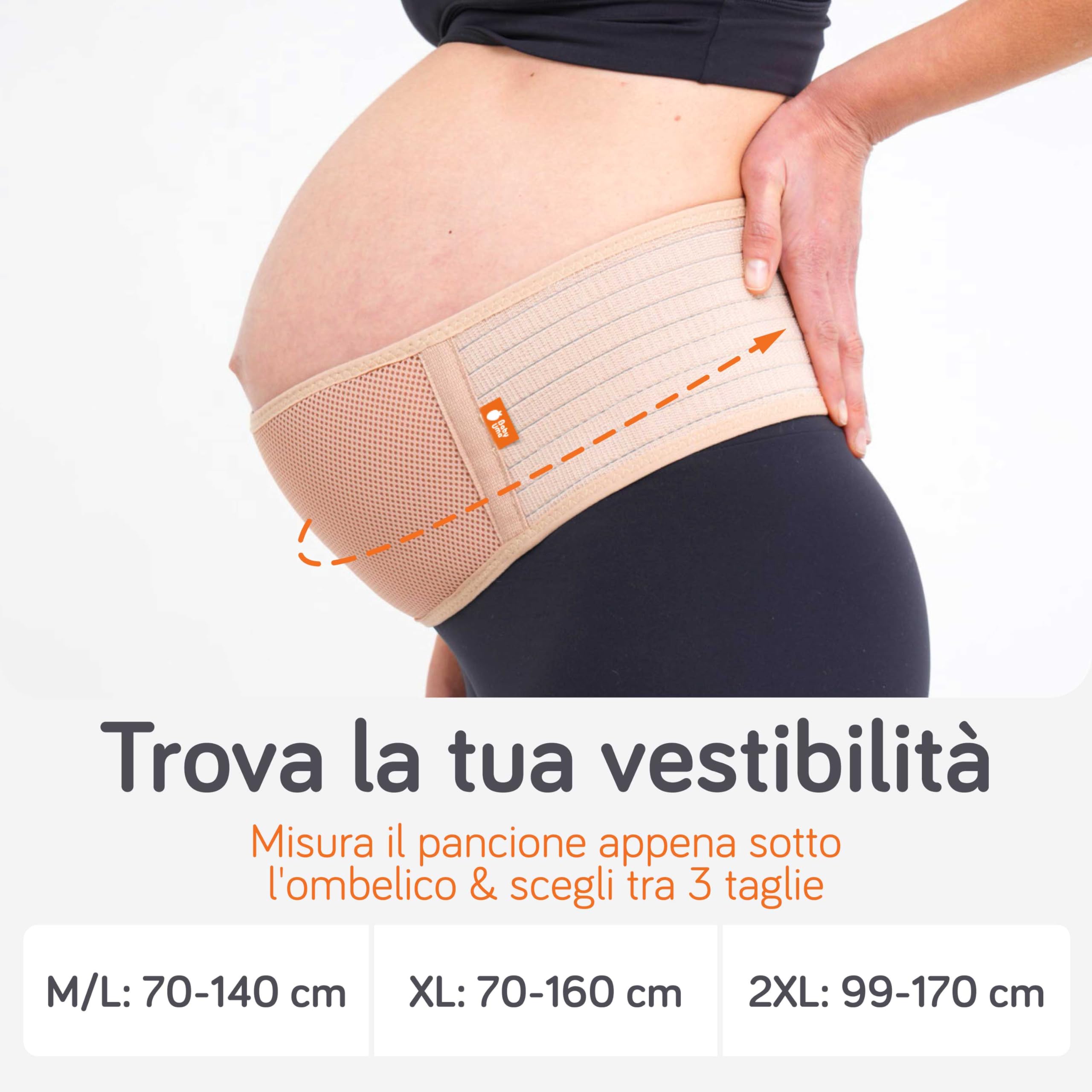 Baby Uma Pancera Gravidanza Fascia Gravidanza Donna, Leggera e Traspirante, Pancera Gravidanza con Chiusura Velcro Regolabile, Supporto Pancia e Schiena Confortevole (M/L)