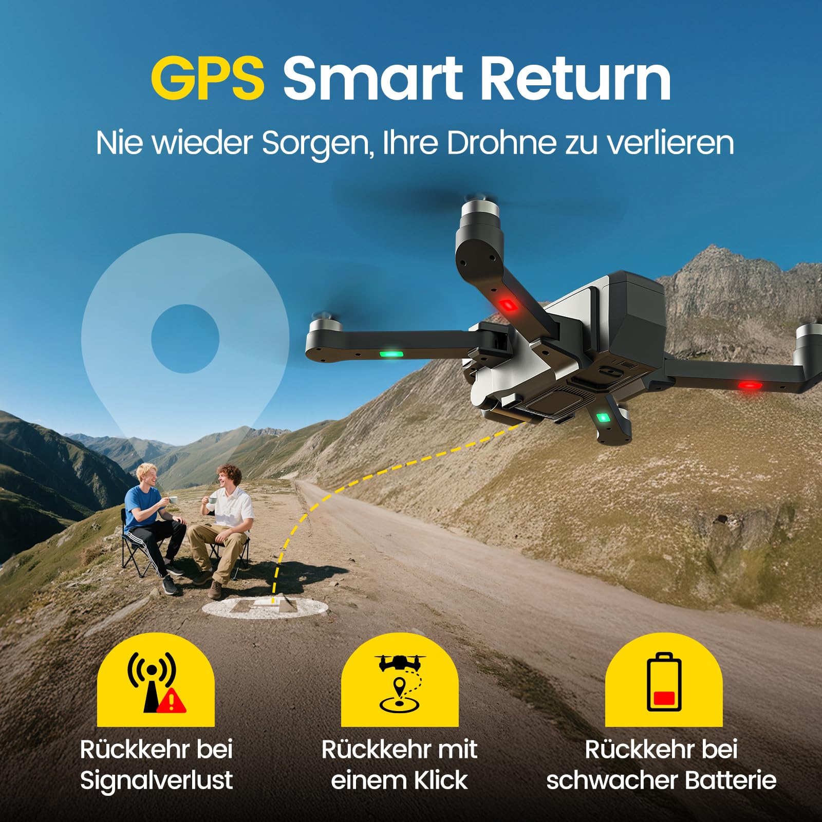 DEERC D35 GPS Drohne mit 4K Kamera für Anfänger, Faltbare RC Drohnen für Erwachsene mit Follow-Me, Auto Rückkehr, Bürstenlosem Motor, 5G-Übertragung, 60 Min. Flugzeit, 3 Akkus