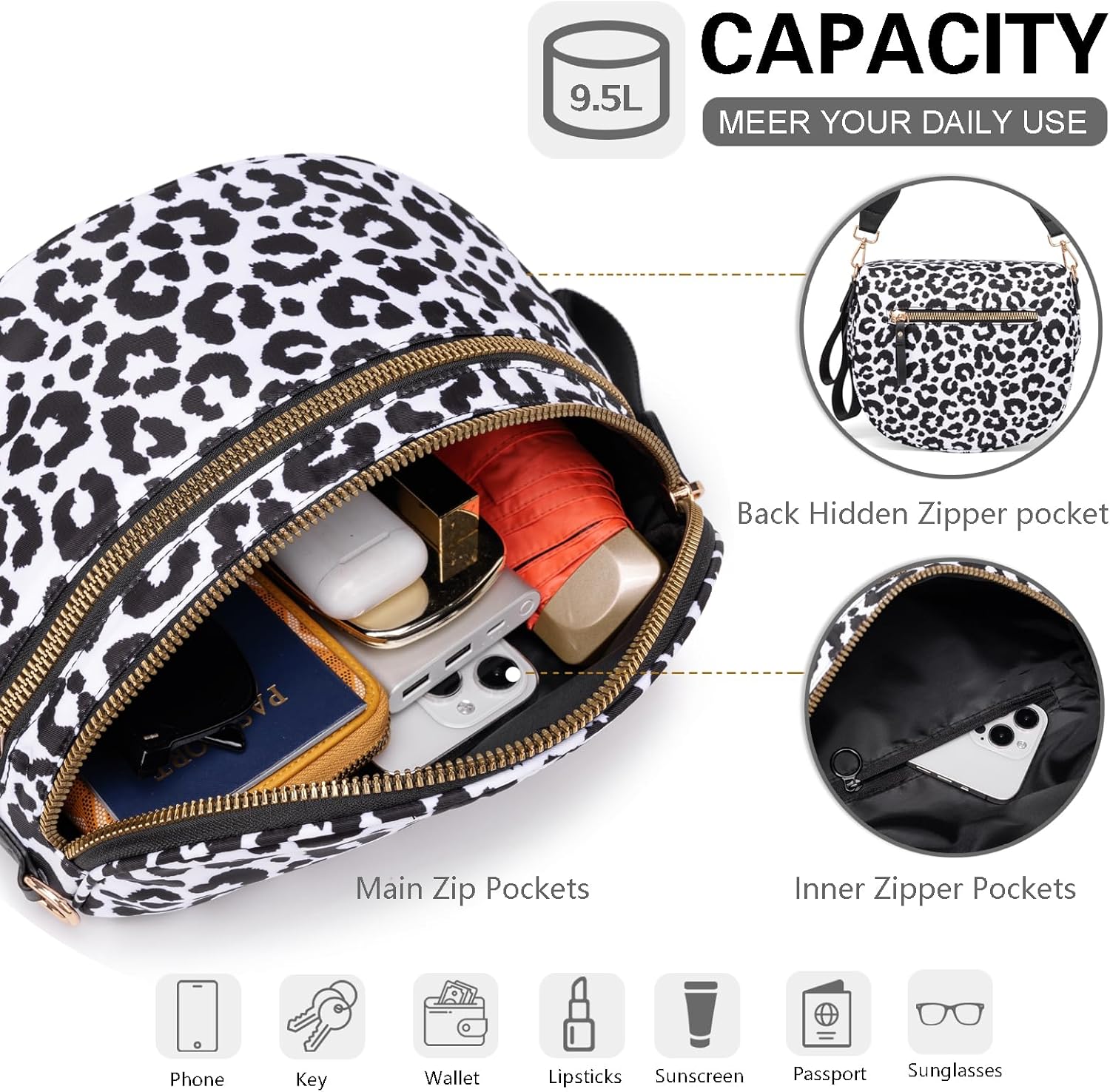 Pure Colour Crossbody Bum Bags for Women Spacious Checkered Cross body Bag Nylon Trendy Fanny Pack for Travel - Image 4