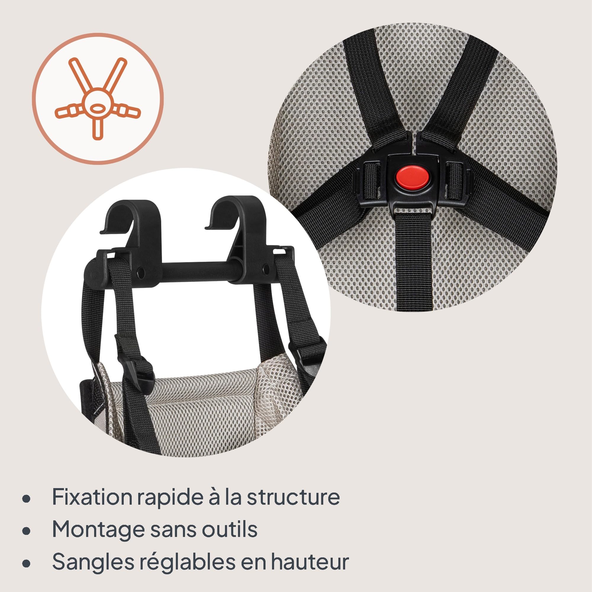 Lionelo Cama Baby Siège Suspendu pour Nouveau-né, hamac Respirant avec Harnais à 5 Points, Utilisation Uniquement en Mode Poussette, Montage Rapide, Utilisation bébé Compatible avec Poussette Cama