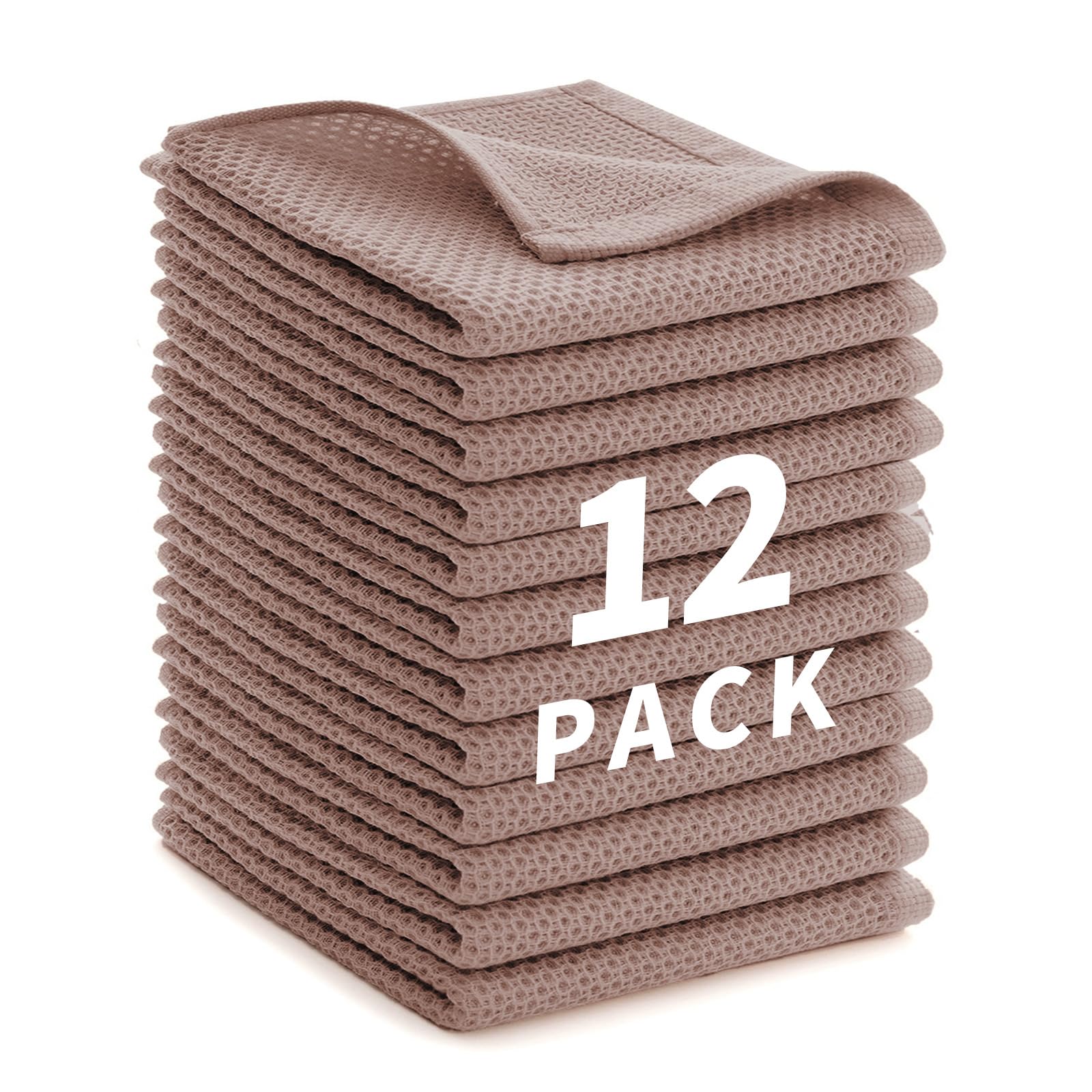LikGuest Geschirrtücher 12er Set 30 x 30 cm,Weiche Geschirrhandtücher Küchenhandtücher Saugfähig Küchentücher Saugfähig Küchentücher Spüllappen Putzlappen, Kaffeebraun