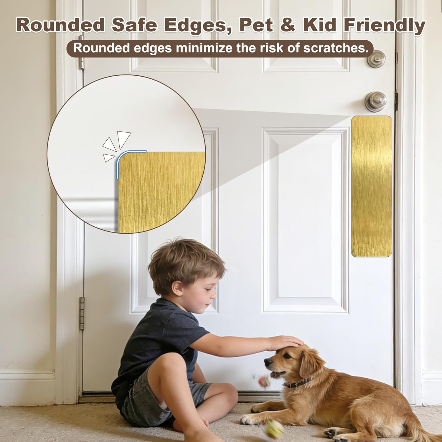 2 PCS 4"x14" Door Protector from Dog Scratching, Self-Adhesive Stainless Steel Door Kick Plate with Rounded Corners, Anti-Scratch Guard for Dogs & Cats, Brushed Fingerprint-Resistant Finish(Silver)