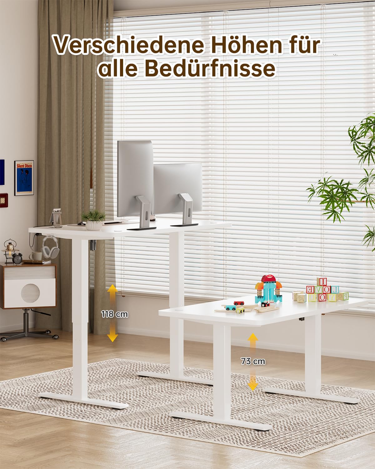 Jummico Höhenverstellbarer Elektrischer Schreibtisch 180 x 80 cm mit USB Ladeanschluss – Bild 2
