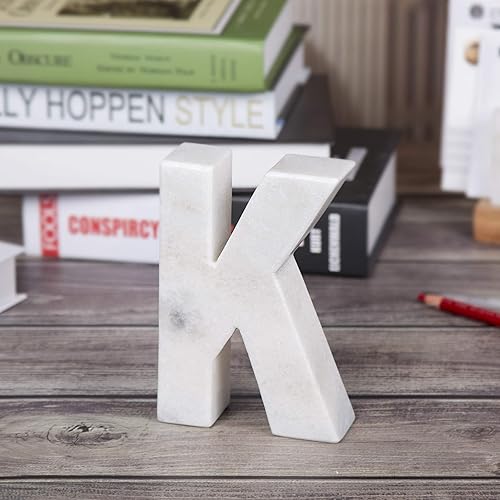 Miniatura 5 de Creative Home Sujetalibros de piedra de mármol natural letra K, peso de papel, organizador de estante de oficina, pieza decorativa, 4 pulgadas de