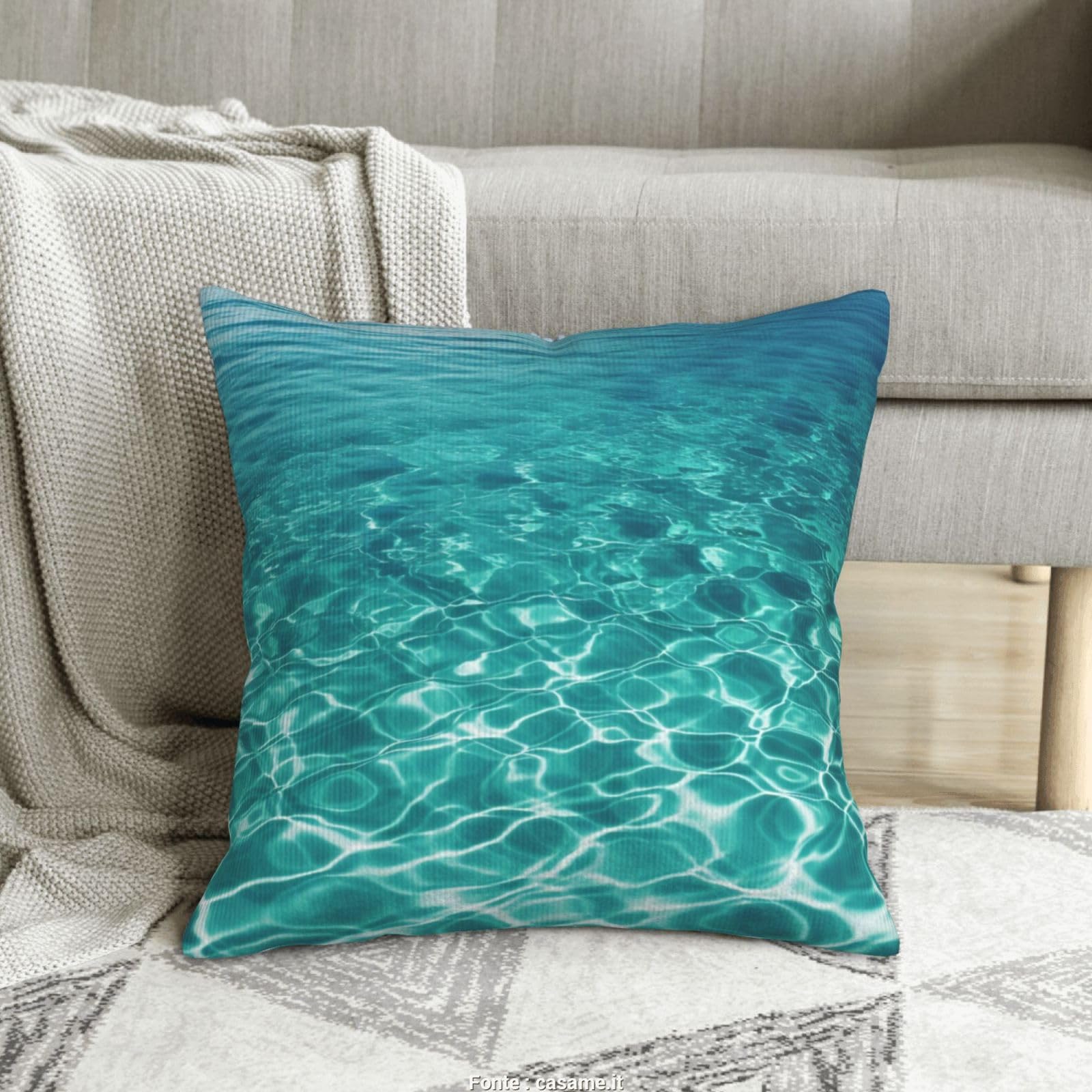 Housse de coussin velours côtelé turquoise anti-plis pour canapé et décoration intérieure