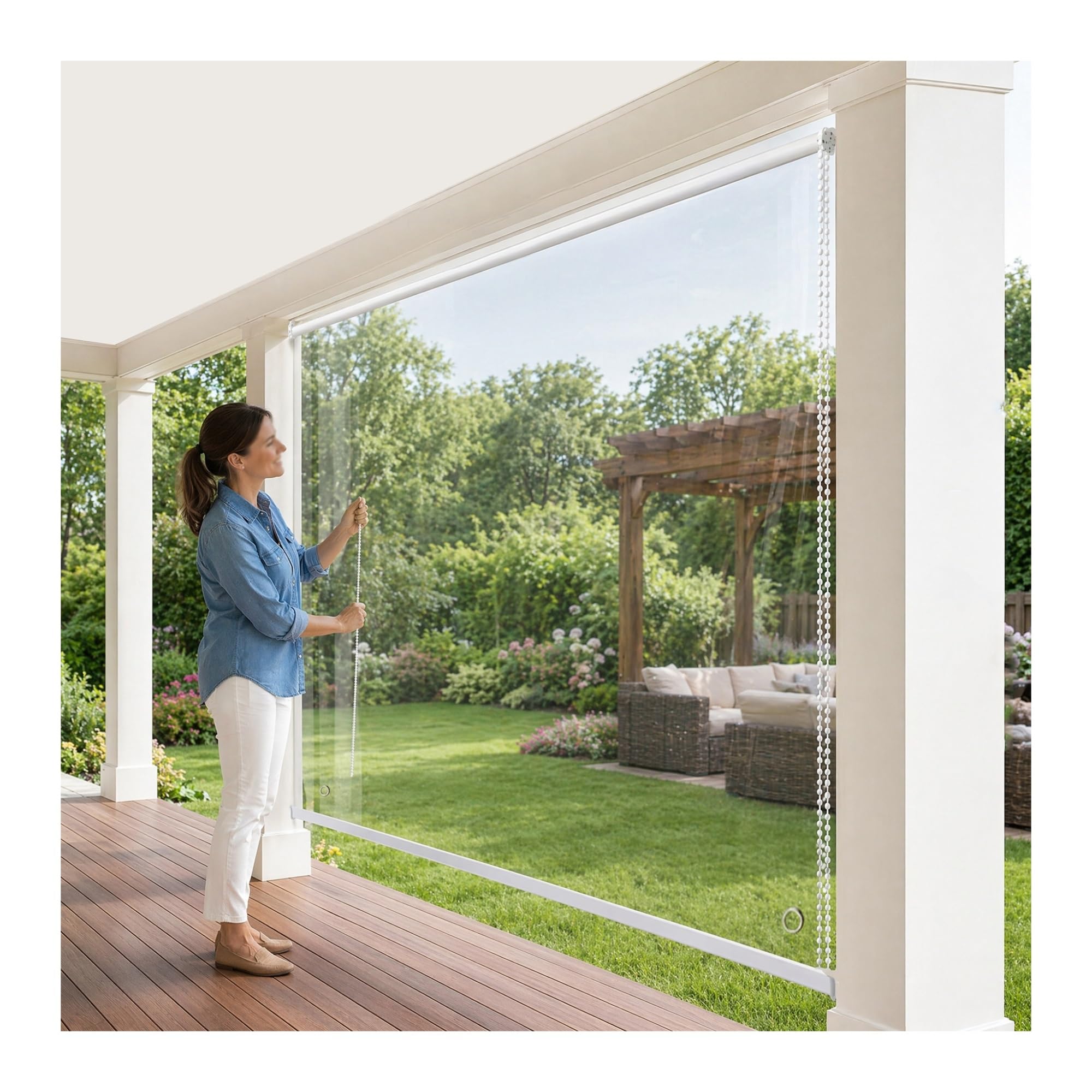 Outdoor Windproof & Waterproof, Clear PVC Roller Shade Thickened Insulated Vinyl Cover, for Patio, Balcony, Window, Door,All-Weather Protection with Grommets,0.5mm(W145*H230cm/W57.08*H90.5in)