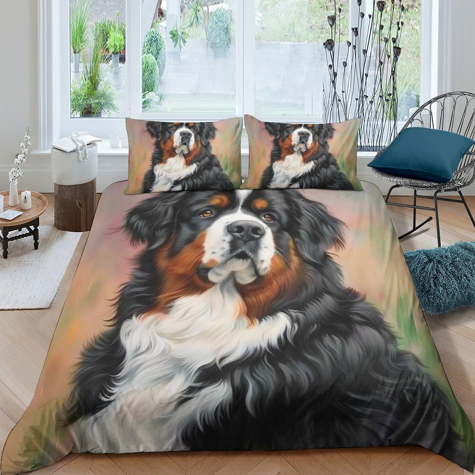 Ctjqhvkz Style-10 3D Printed Bernese Mountain Dog Fitted Sheet Microfiber Soft Animal Art Mattress Cover For Bedroom Guest Room Decoration Single（135X200cm）