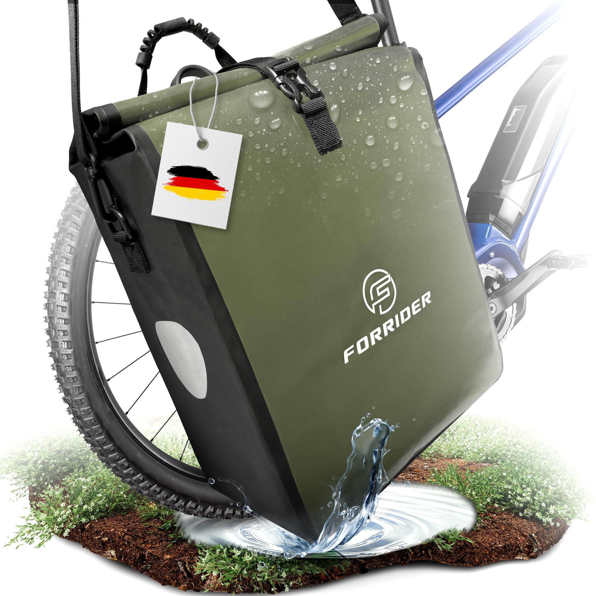 Forrider Fahrradtasche Wasserdicht für Gepäckträger [22L] mit Schultergurt & Reflektoren | Fahrrad Gepäckträgertasche | E-Bike & Fahrrad Tasche Fahrradtaschen Gepäckträger Tasche hinten (Grün)