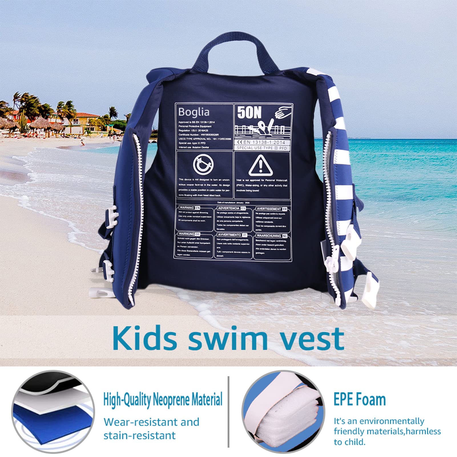PROTAURI Kinder Schwimmerjacke - Jungen Mädchen Neopren Schwimmen Jacke Kleinkind Schwimmen Lernen Badeanzug Bademode Schwimmtraining Hilfe for 2-9+ Jahre/50N