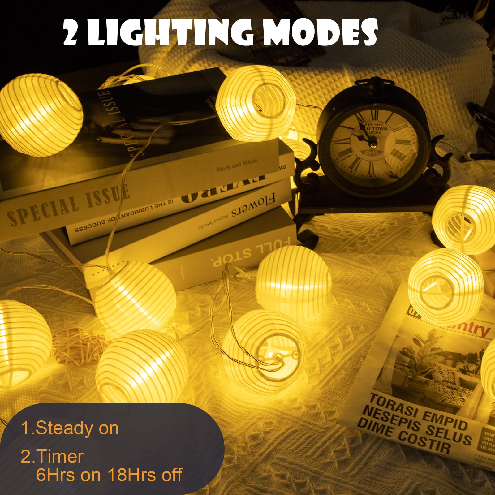 Catena Luminosa 11m Con 30 Lanterne Carta LED: Luci Da Esterno Con Telecomando, Timer E 8 Modalità - Calde E Impermeabili