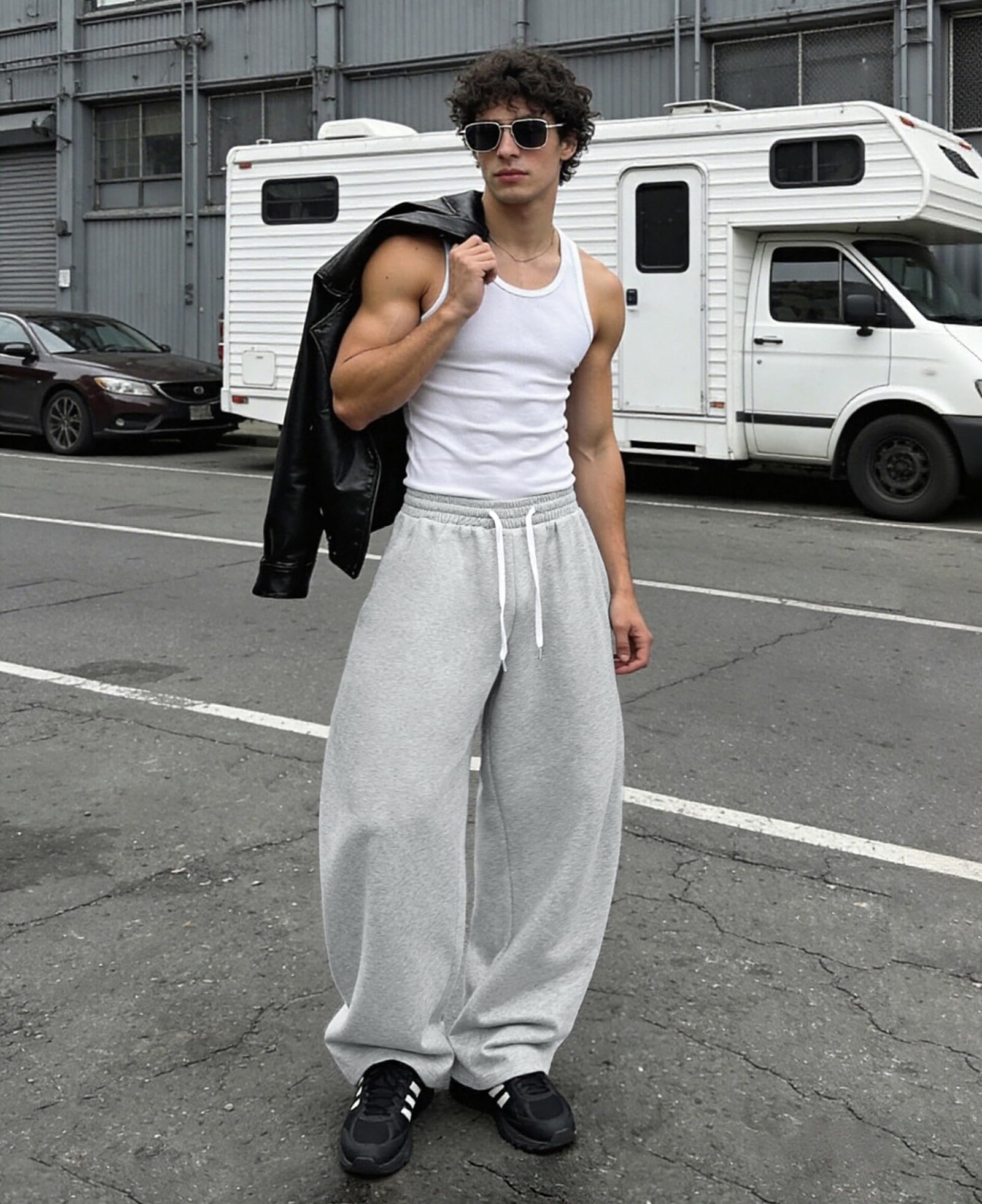 Susclude Mens Baggy Barrel Sweatpants Wide Leg Drawsting Loose Fit Casual Comfy Lounge Lightweight Gym Track Summer Pants - 4