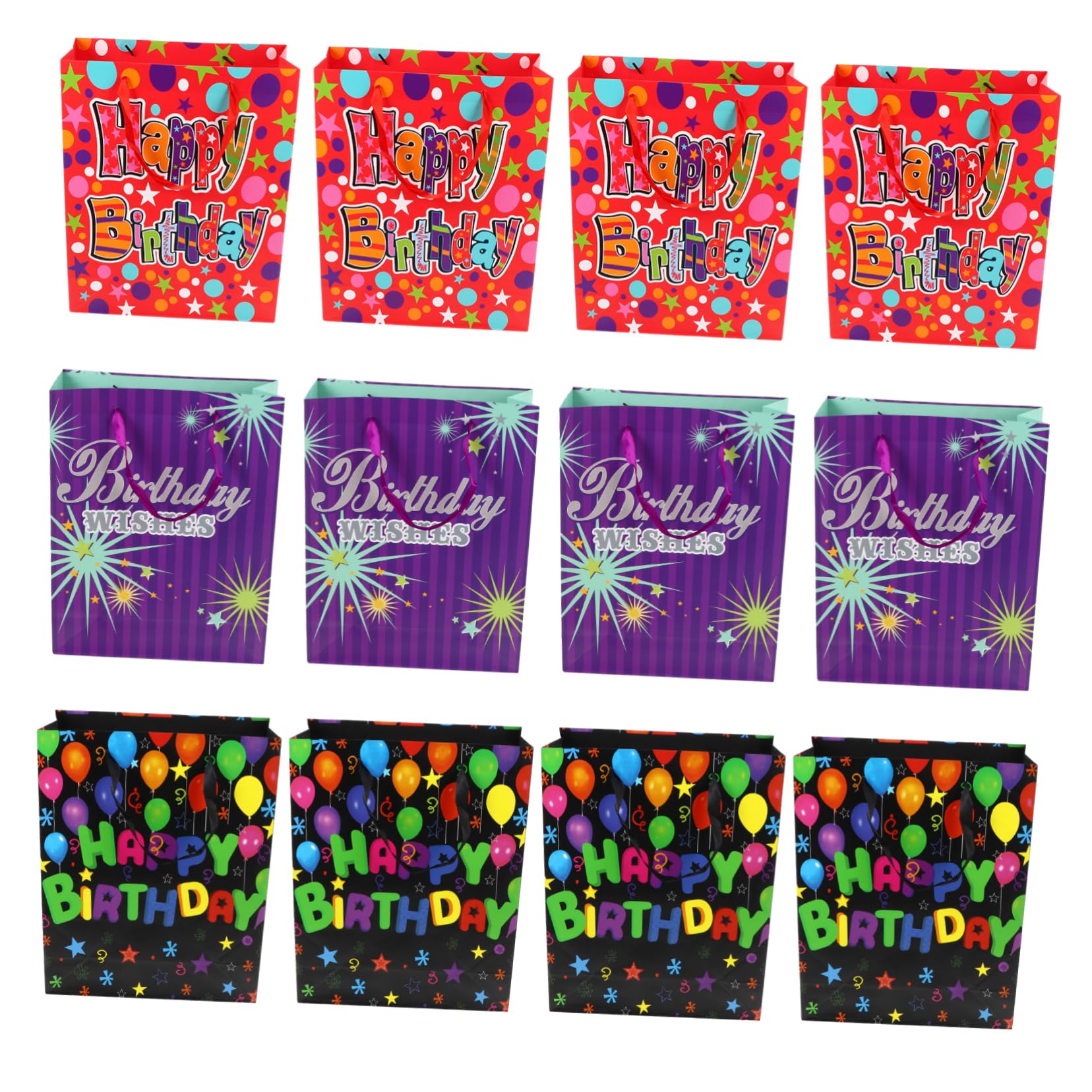 WRITWAA 12 Pcs Paquet Fourre-tout en Papier avec Poignées pour Anniversaires et Fêtes Plusieurs styles