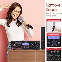 Vista 4 de Pyle Micrófono inalámbrico Bluetooth Amplificador de 200 W de potencia máxima receptor de audio estéreo de doble canal con USB, entrada AUX