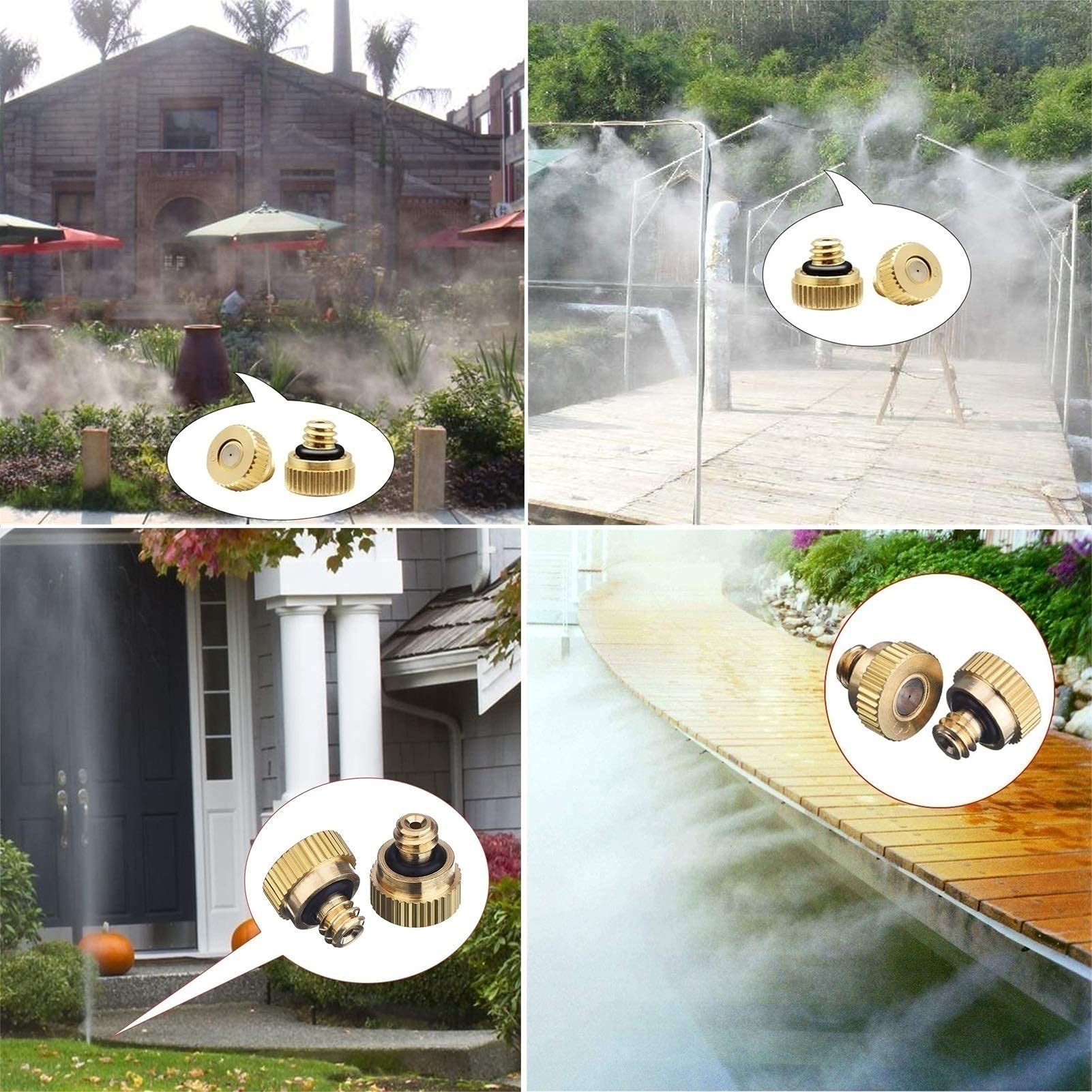 Kit de 80 boquillas nebulizadoras para sistema de refrigeración, boquillas nebulizadoras de latón, nebulizador de agua para jardín, boquillas de niebla para sistema de nebulización exterior de patio