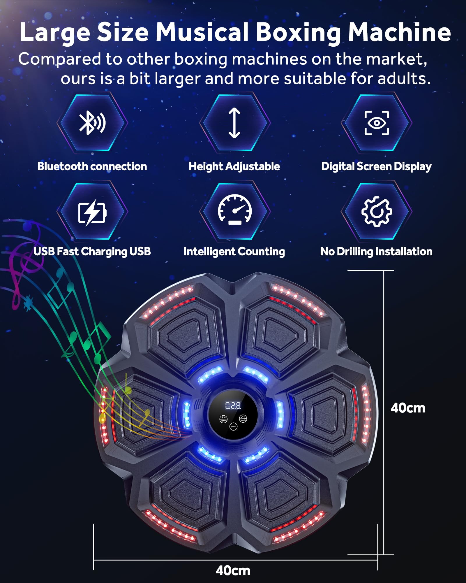 snawowo Music Boxing Machine Adulti - 9 modalità di velocità Macchina da Box Musical Pugile con Guanti da Boxe - LED Musica Bluetooth Boxe Allenamento per Casa