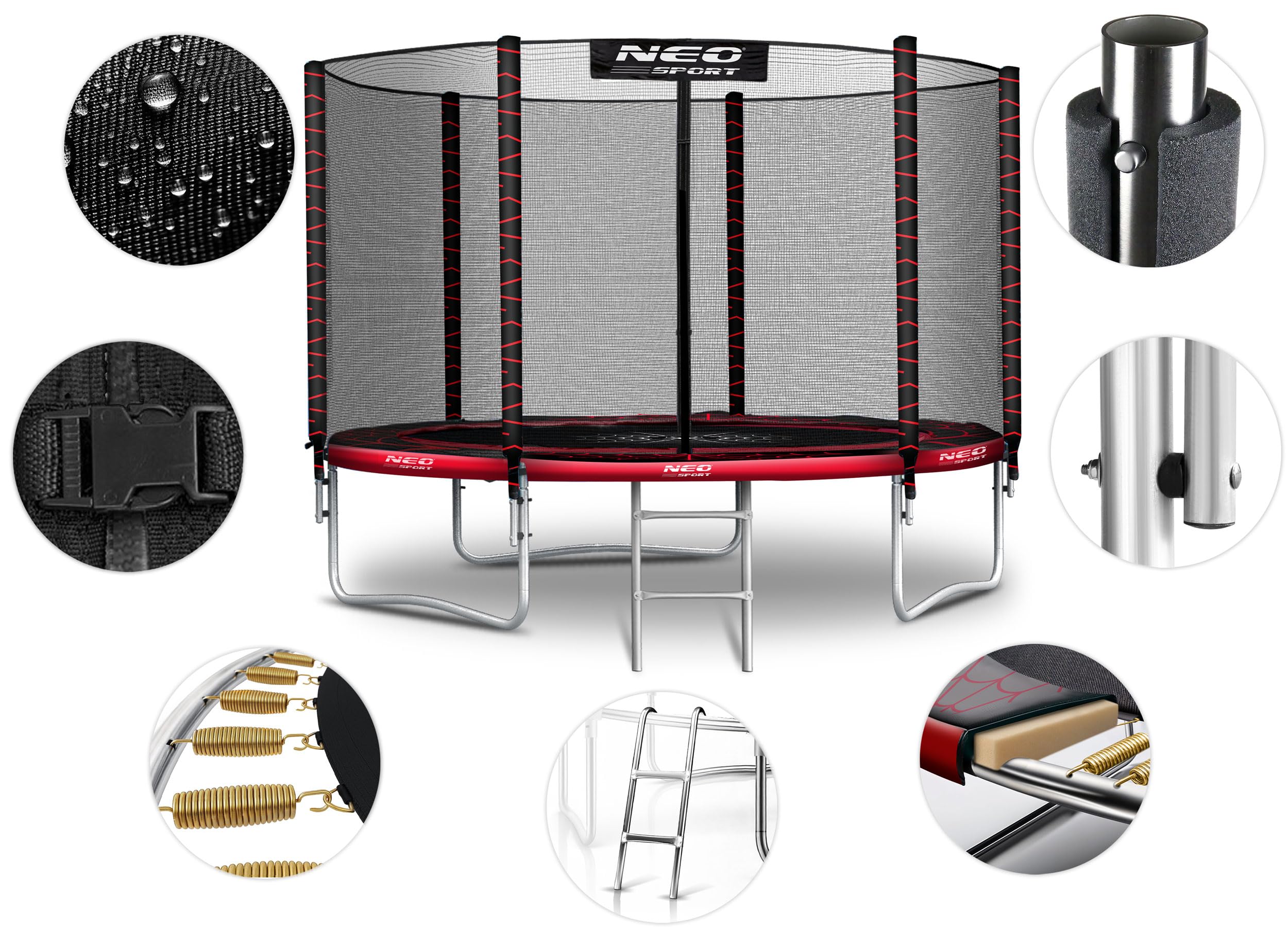 Neo-Sport Trampolin Outdoor Kinder Gartentrampolin Sicherheitsnetz Innen Leiter Gepolsterte Stangen Wetterfest Rostfre