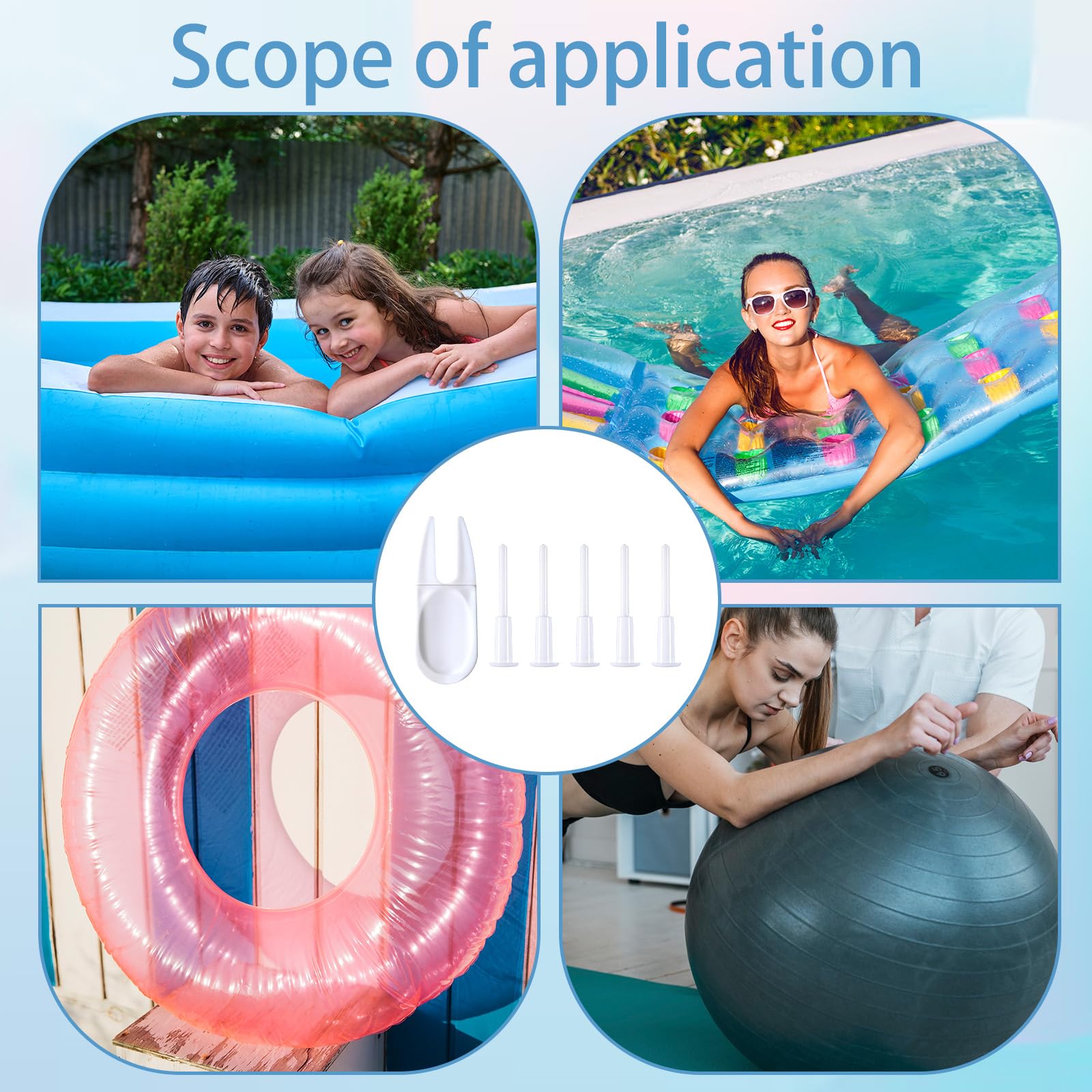 TIESOME Kit de rechange pour ballon de yoga, balle de yoga, balle de yoga, balle de Pilates, petit ballon de gymnastique, 1 dispositif de retrait et 5 bouchons d'air, blanc