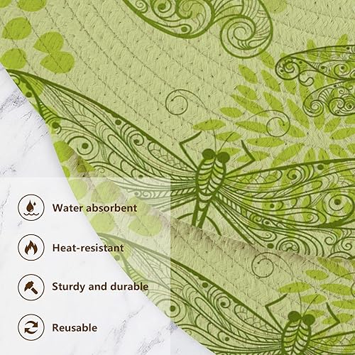 Miniatura 3 de 3 Pcs Trivet Pot Holder Flying Green Dragonflies Flowers for Hot Pots and Pans 15in Cotton Thread Weave Large Coasters Cotton Mat for Bowl Camper
