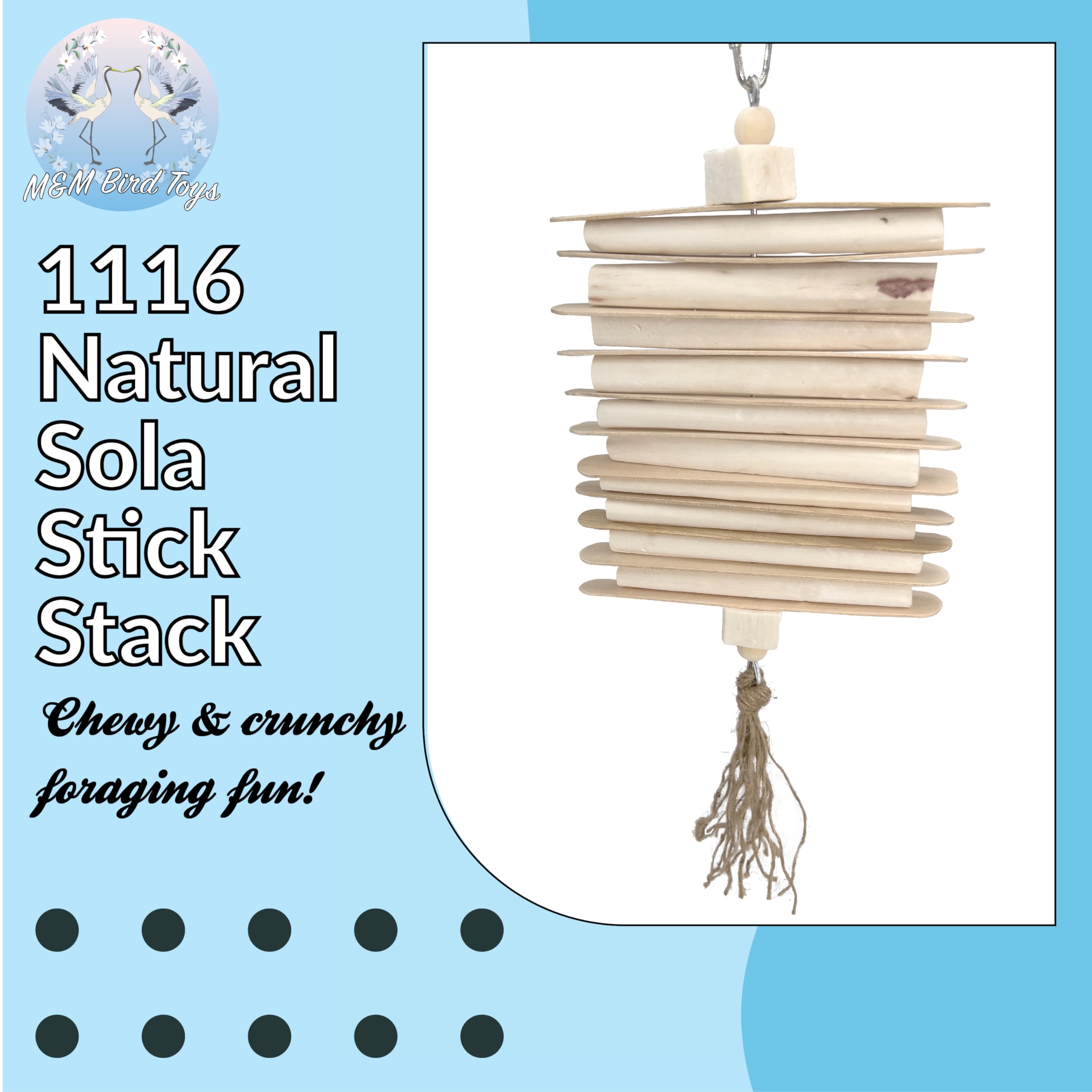 1116 Natural Sola Stick Stack - Handcrafted Hanging Bird cage Toy, Natural sola Wood Sticks, Natural Wooden Sticks, Parts can Turn Around Center, Chewing Fun for Small and Medium Size pet Birds - image 2