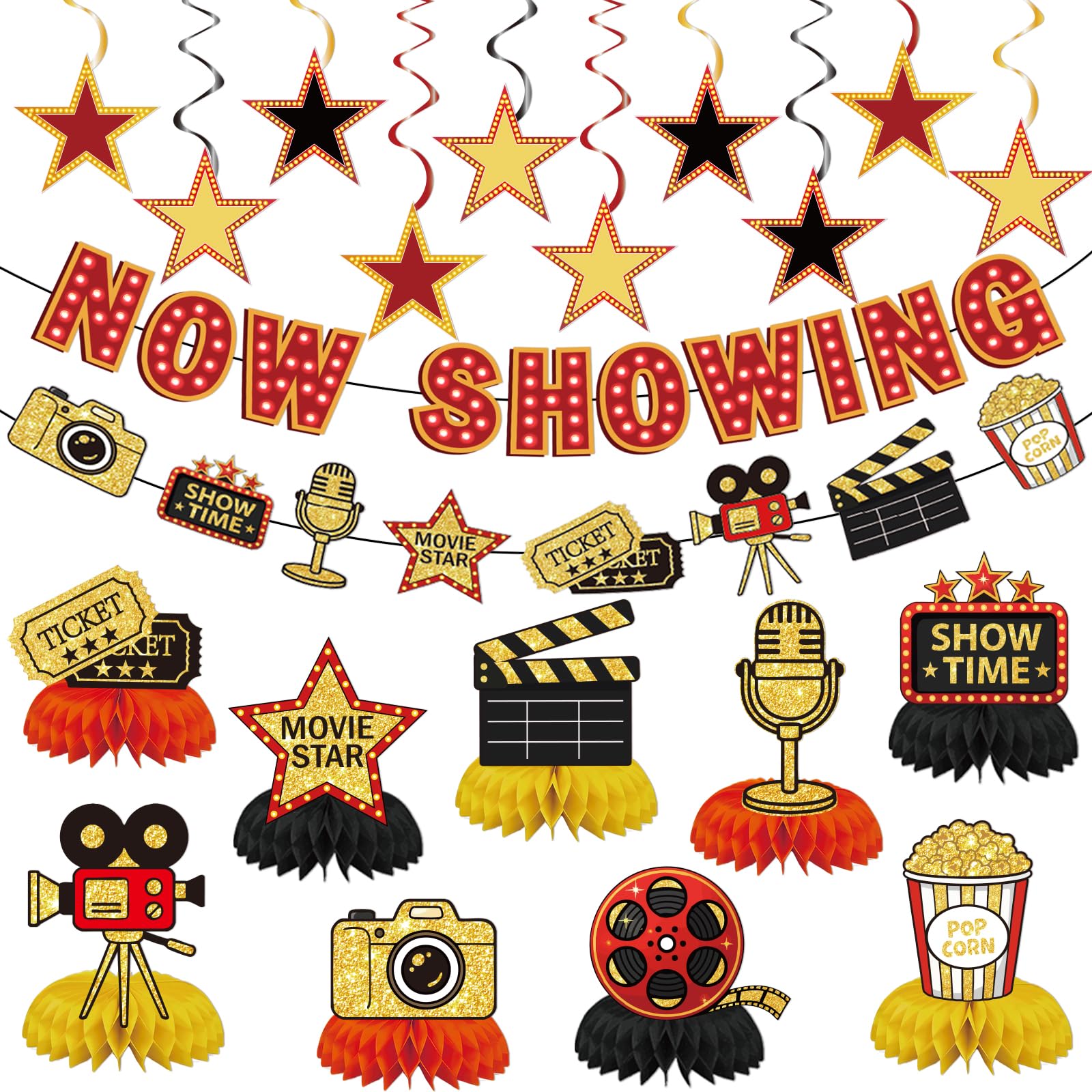 Movie Night Banner Decorations Set - Hollywood Theme Party Decorations