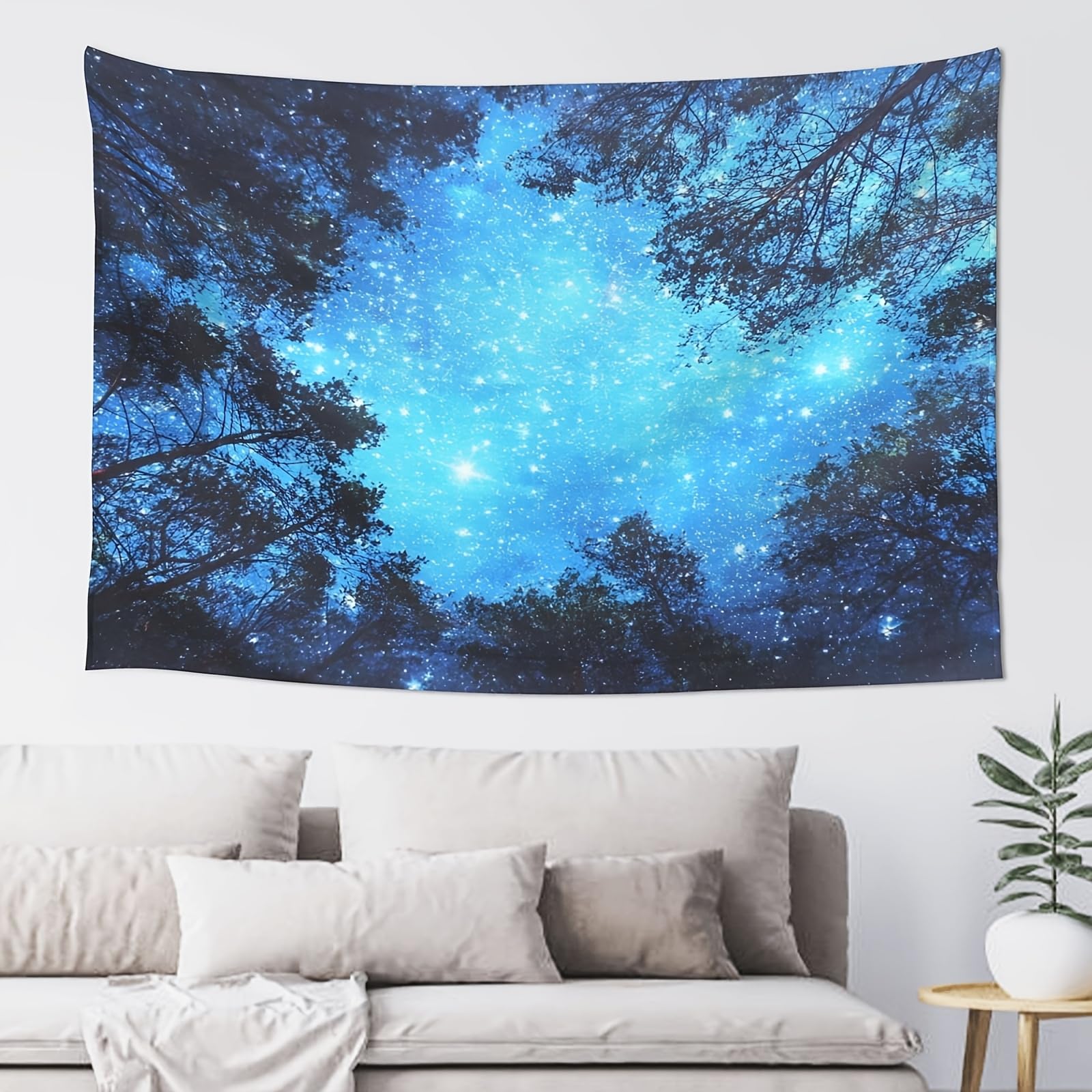 Hulnulnu Night Forest Under a Blue Starry Sky Forest Starry Tapestry Galaxy Tree Tapestry for Bedroom Aesthetic Night Sky Tapestries Wall Hanging for Room Decor