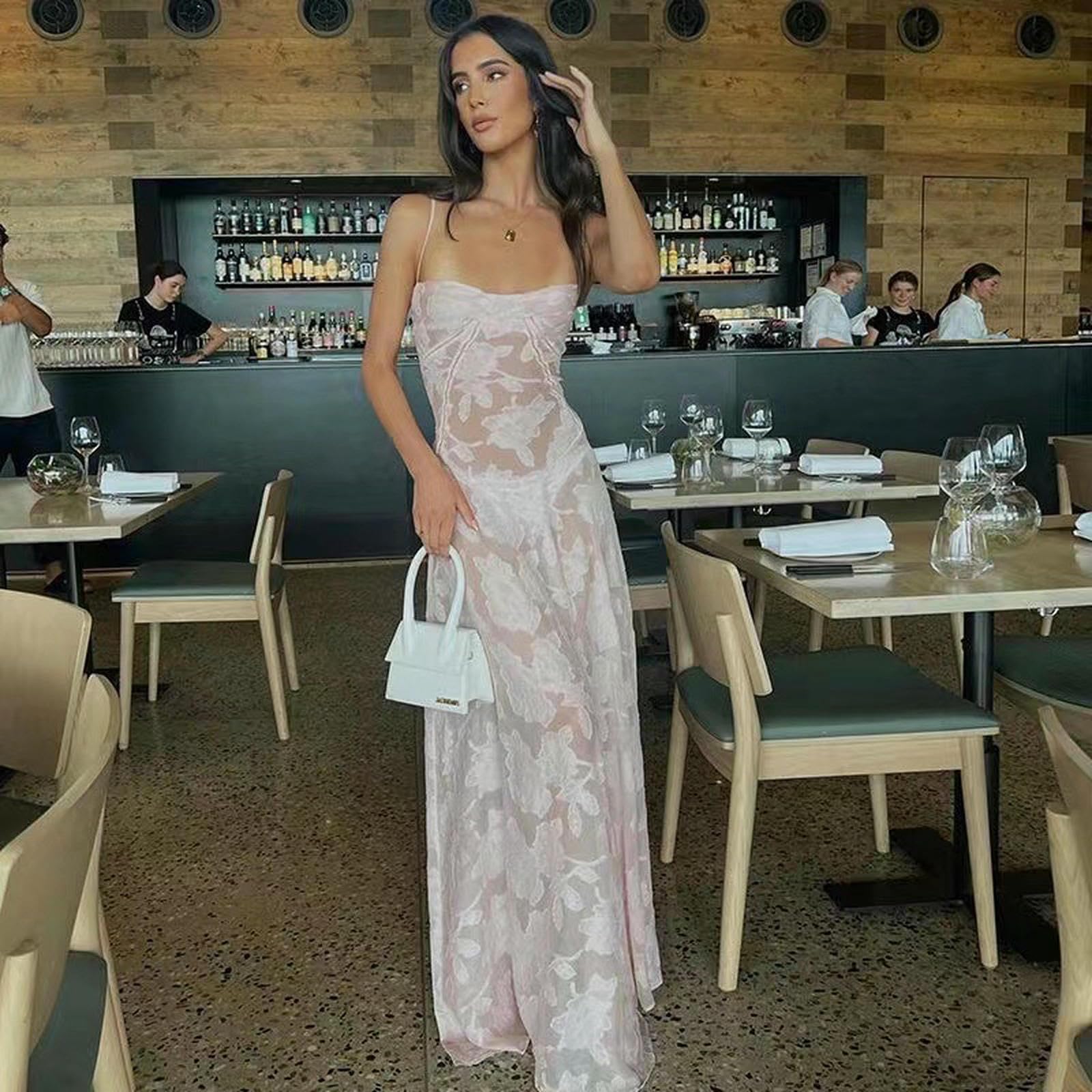Damska długa spódnica Lato Bohemian Scarf Neck Koktajlowa Kwiatowa Sukienka Maxi-Rose-m
